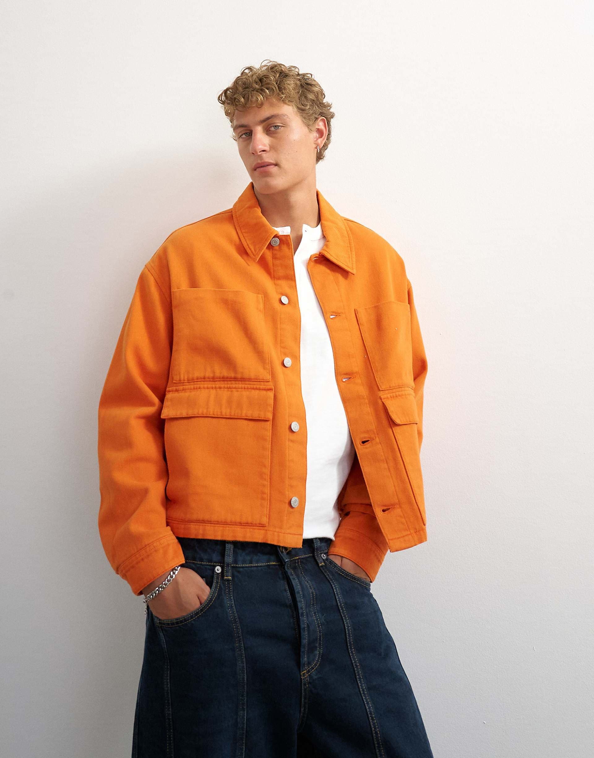 Topman oversized fit twill harrington jacket in washed burnt orange