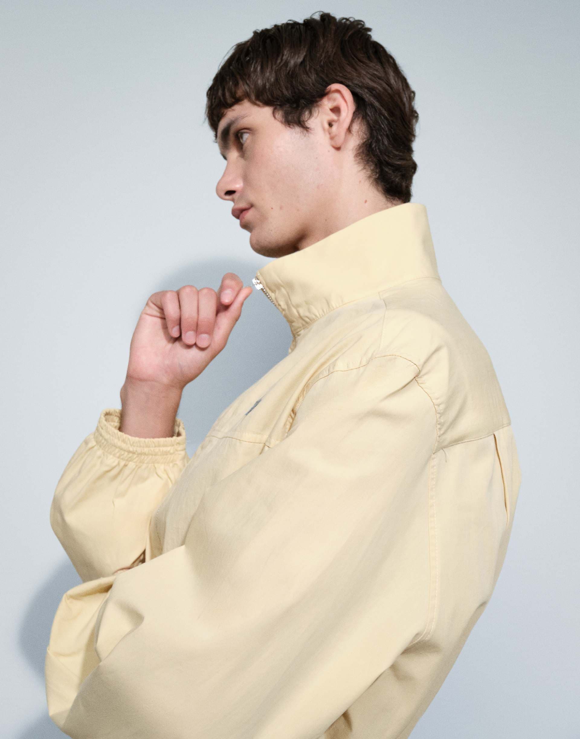 ASOS DESIGN boxy oversized zip up funnel neck jacket with chest embroidery in yellow