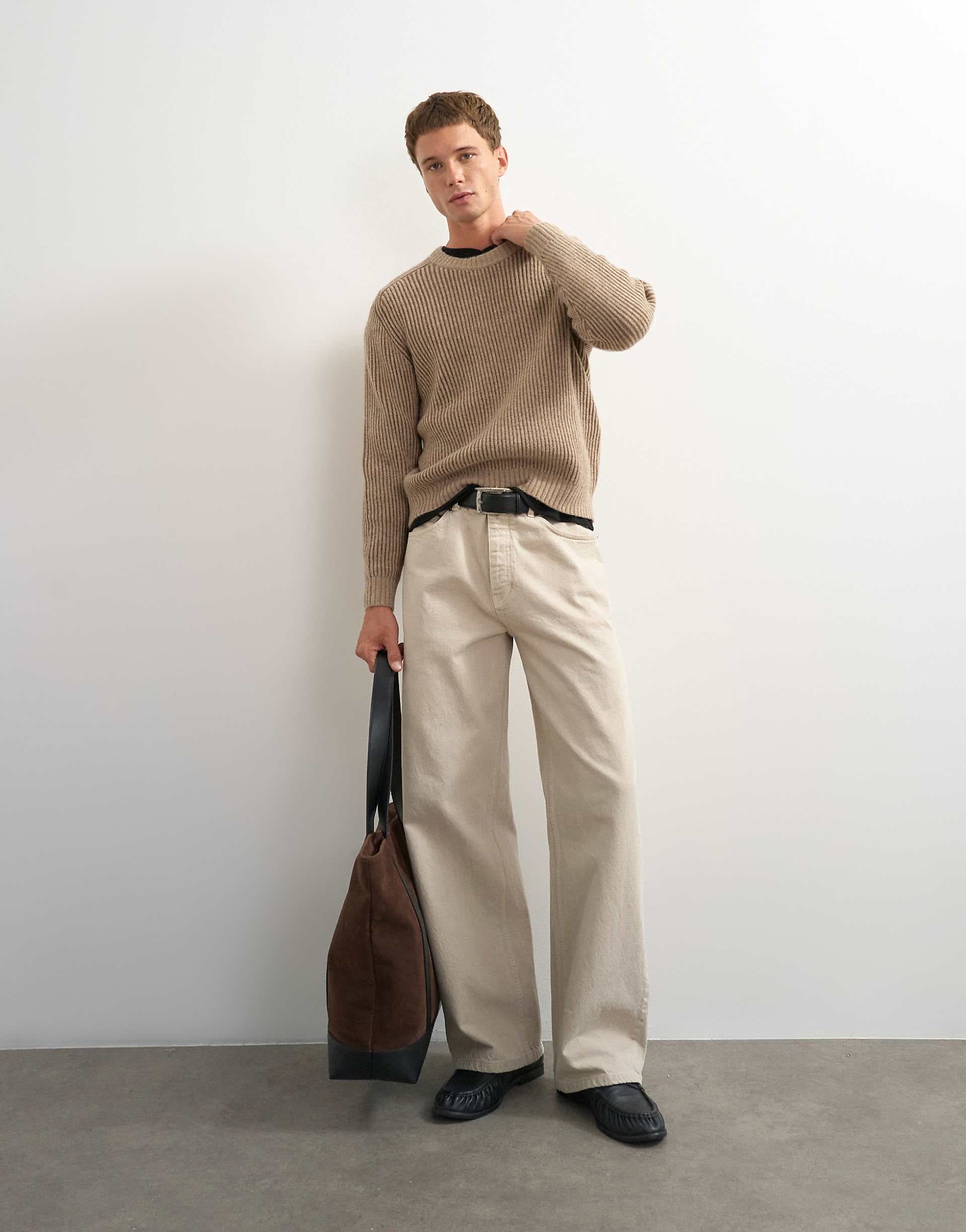 Topman classic fit plated fisherman knit sweater in oatmeal