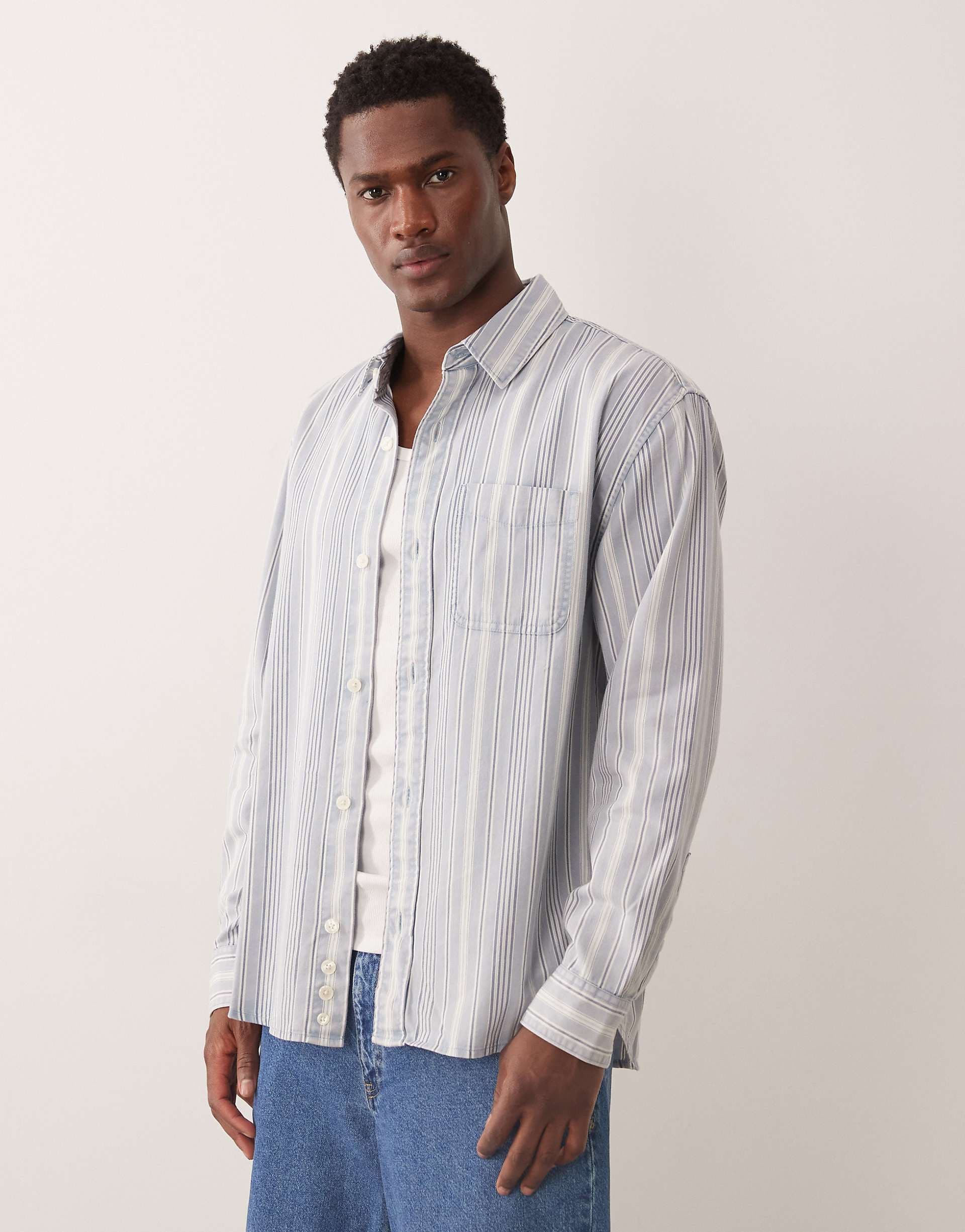 Abercrombie & Fitch long sleeve shirt in blue stripes