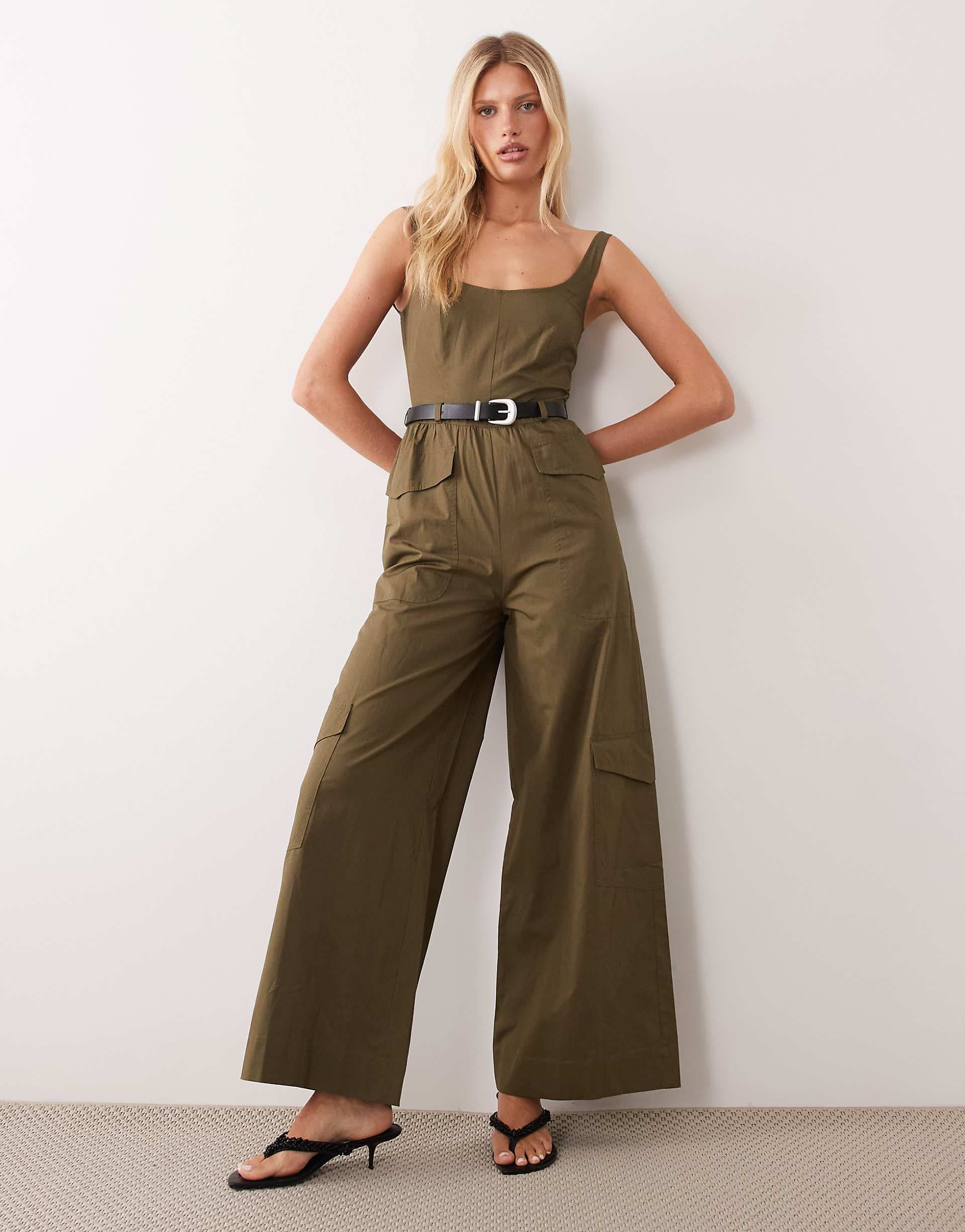 ASOS DESIGN utility jumpsuit in khaki green