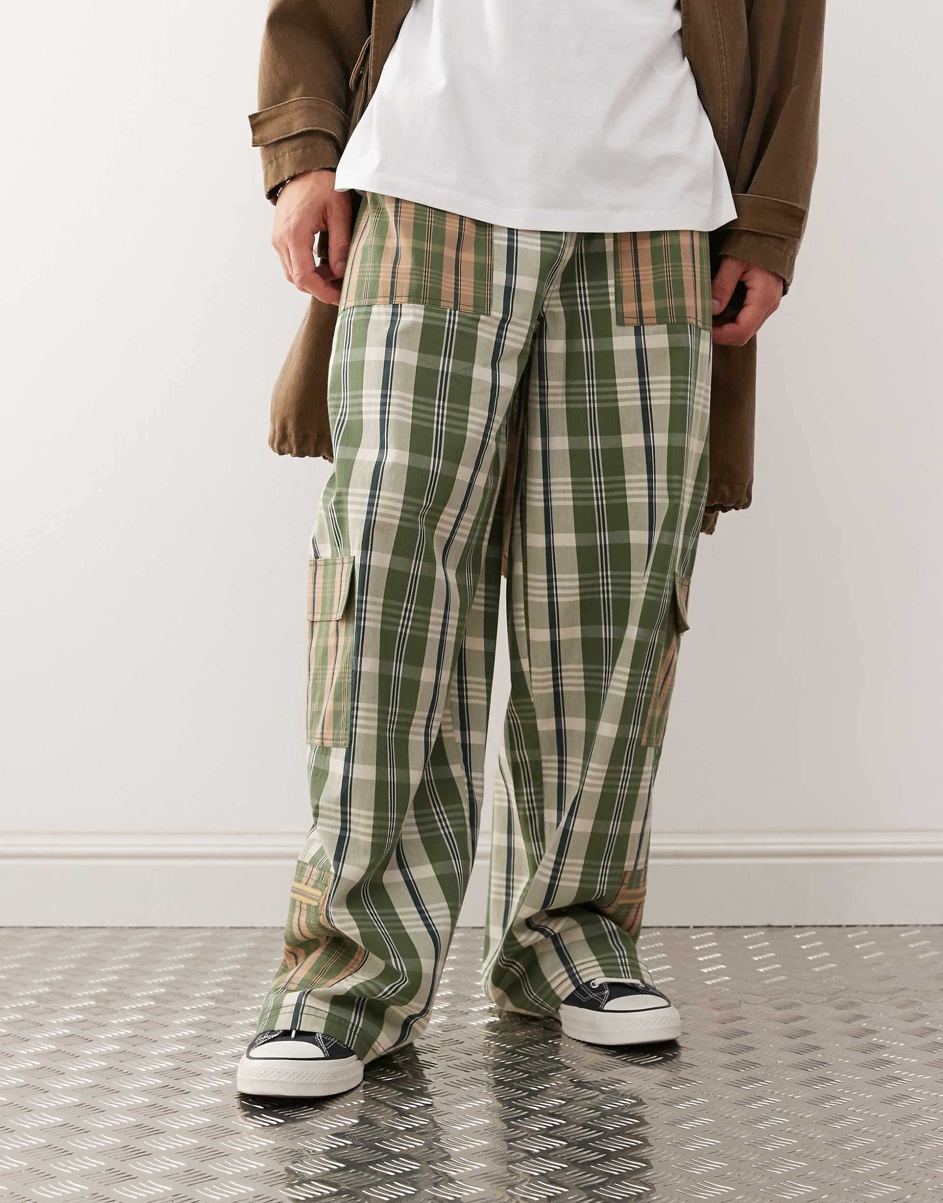 COLLUSION baggy cargo pants in mixed plaid