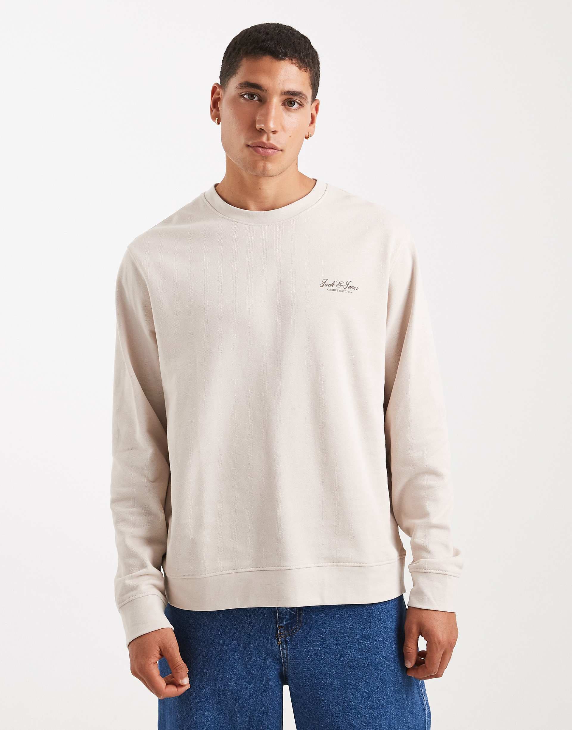 Jack & Jones sweatshirt with front logo in cream