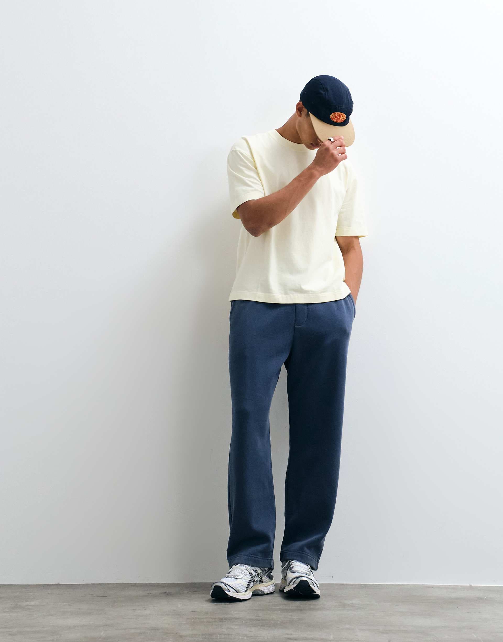 Hollister essential logo open cuff sweatpants in washed blue
