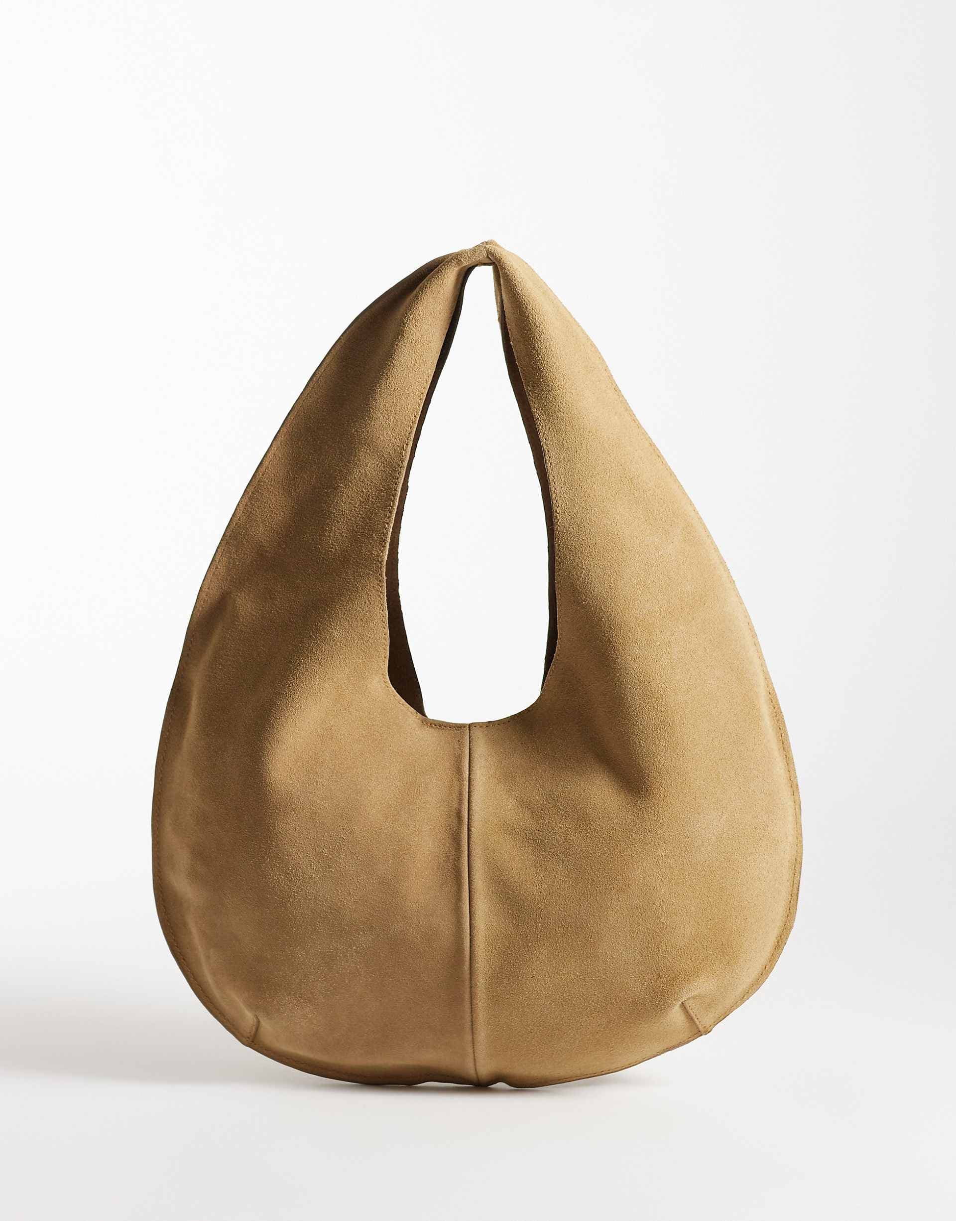 Mango 100% suede sack shoulder bag in tan