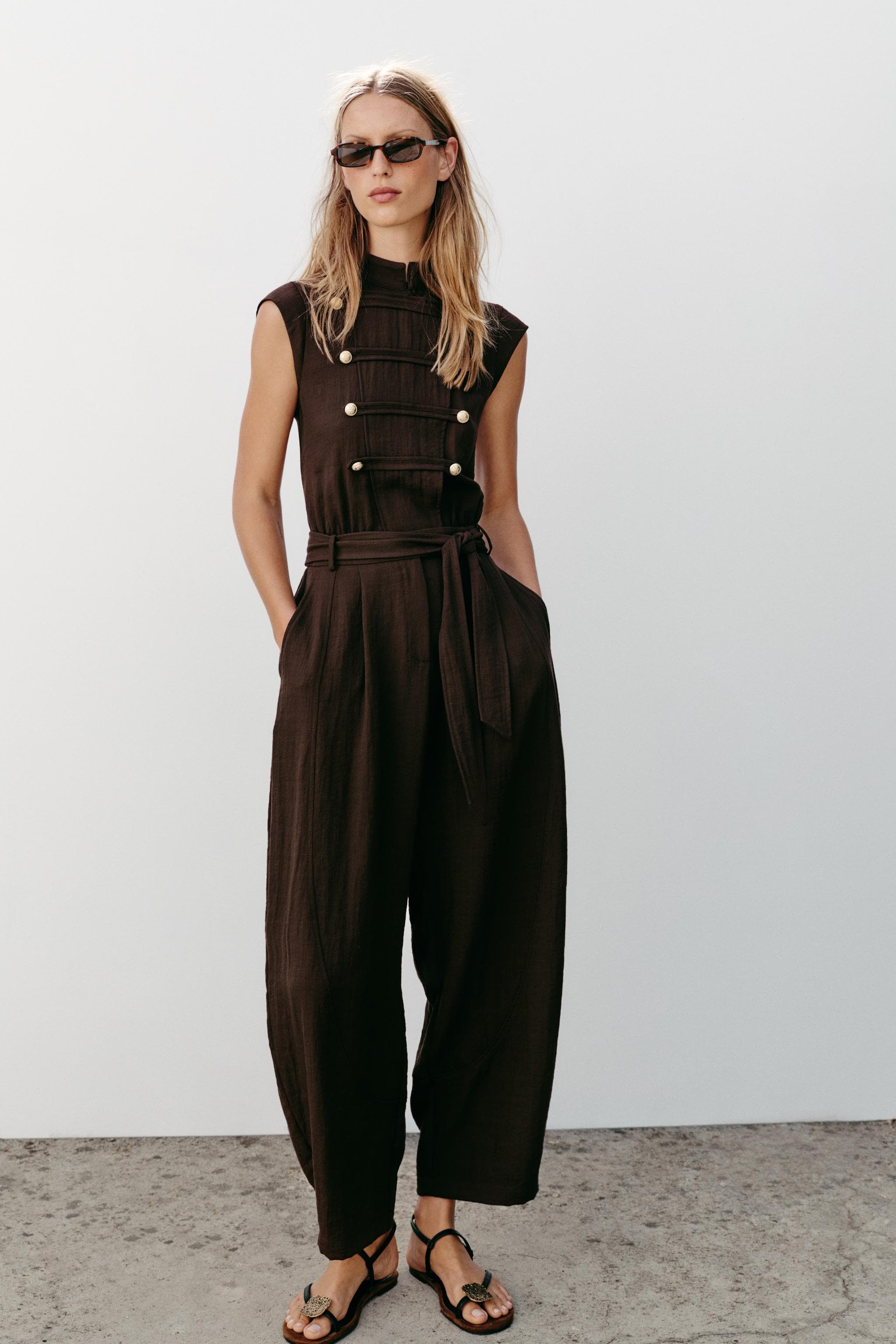 JUMPSUIT WITH FROG FASTENING AND BELT