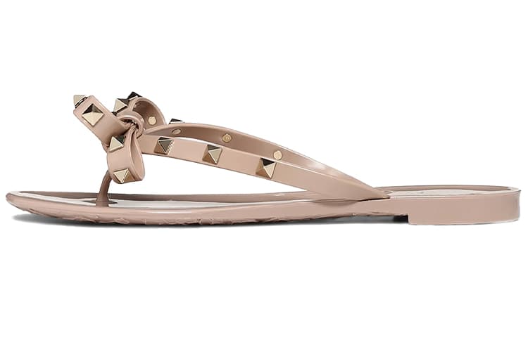 Valentino Rockstud Flat Thong Sandals Women's Nude Pink