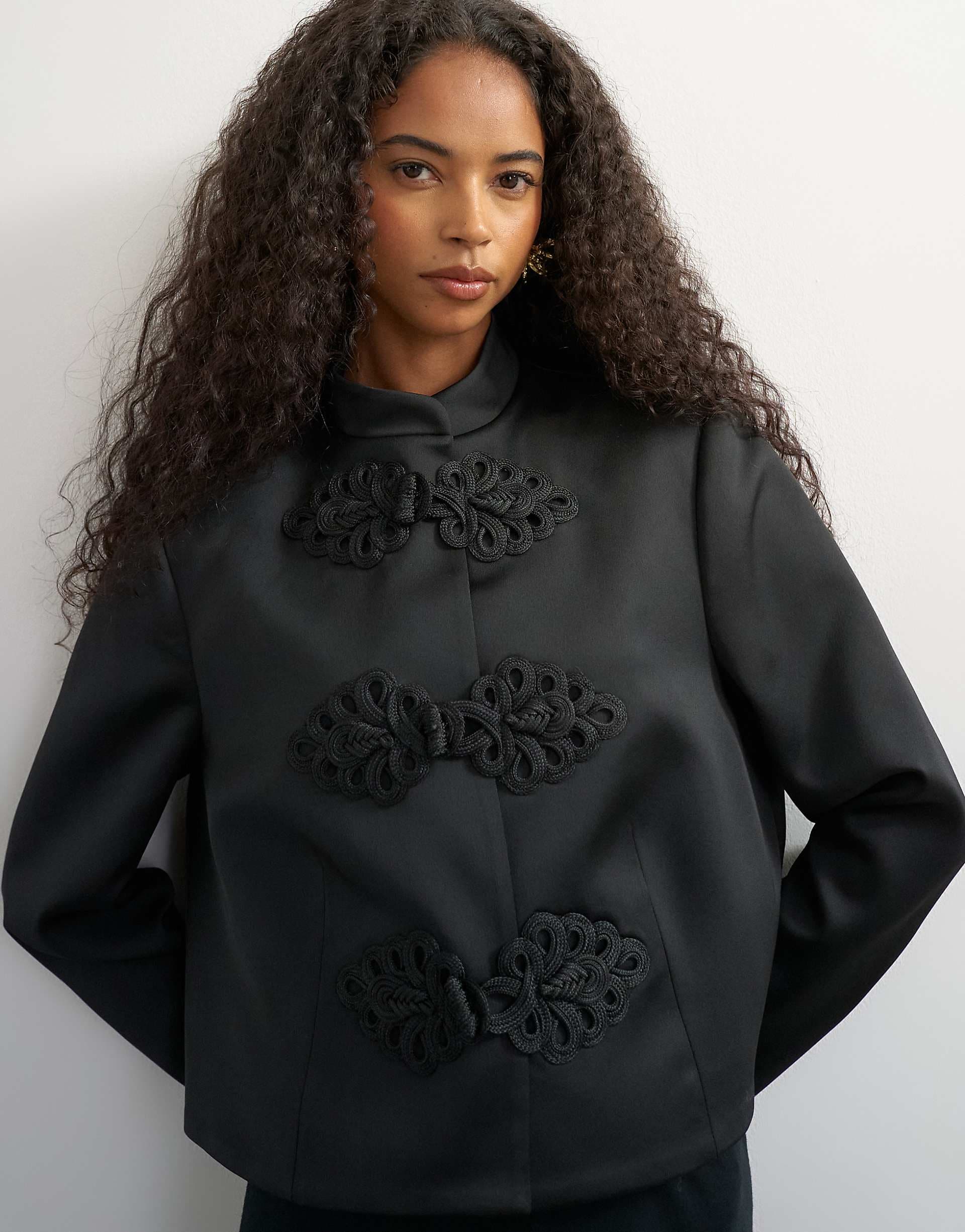 Topshop satin drummer boy jacket in black