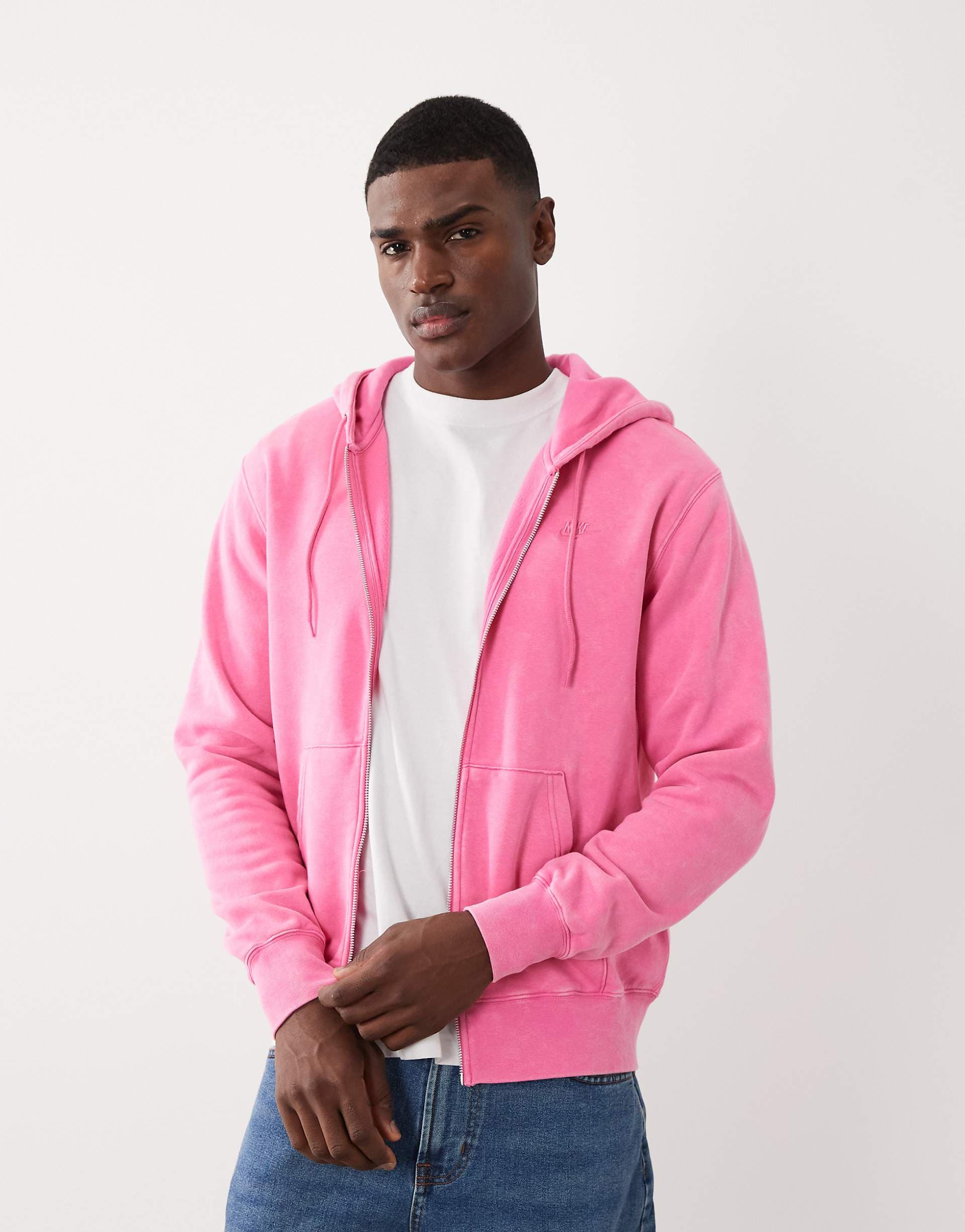 Nike Club full zip hoodie in pink wash