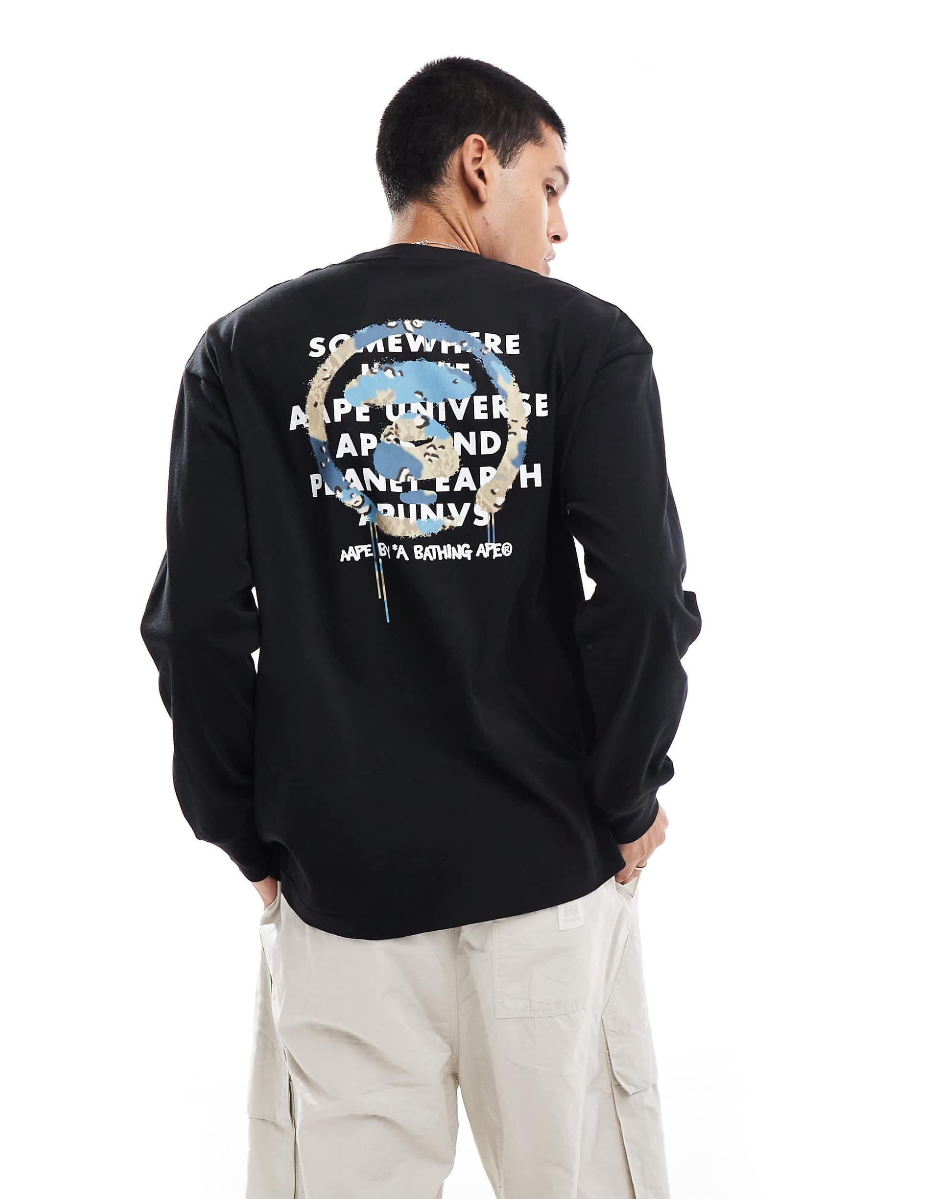 Aape By A Bathing Ape logo long sleeve T-shirt with back print in black
