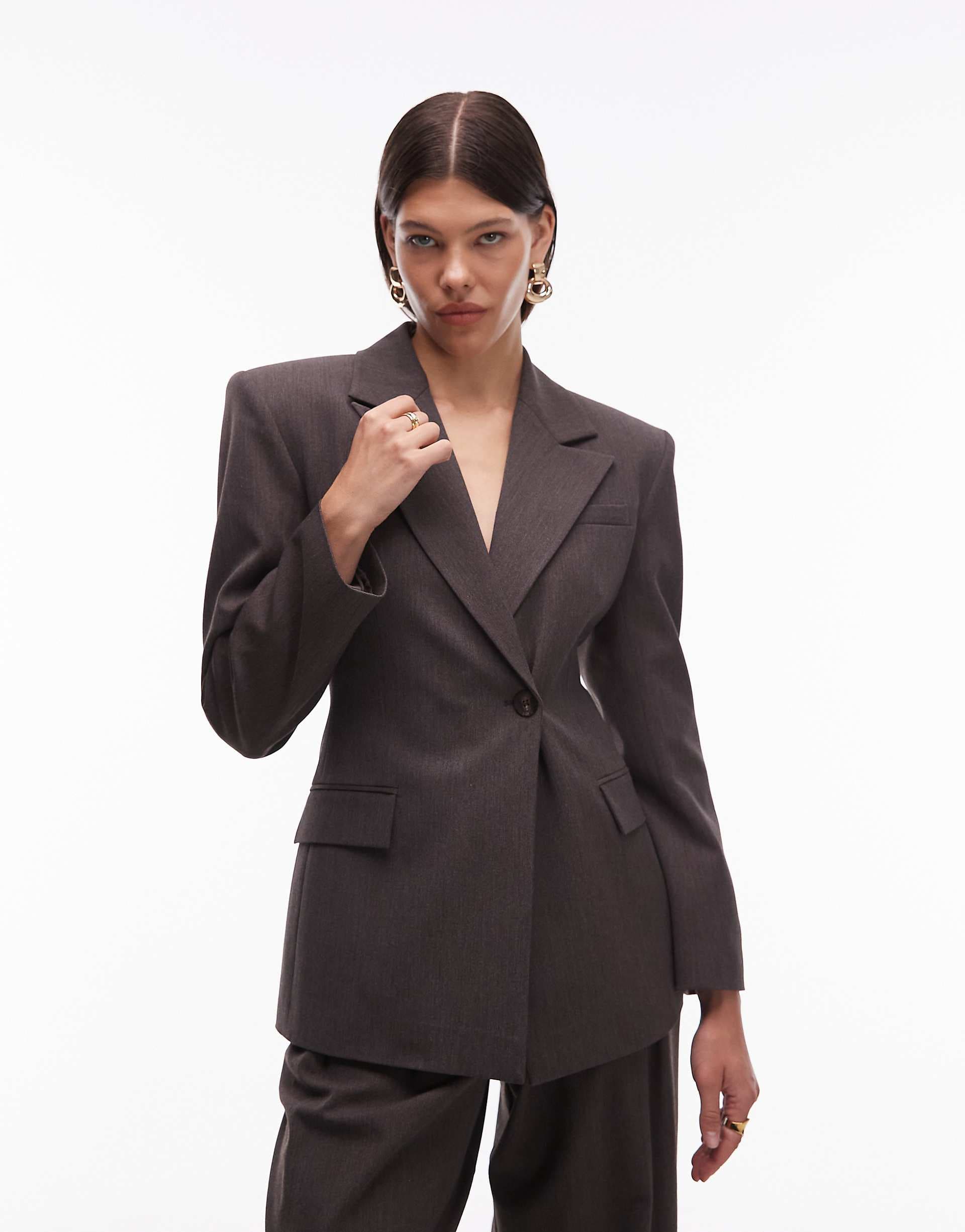 ASOS DESIGN cinch high break point blazer in chocolate