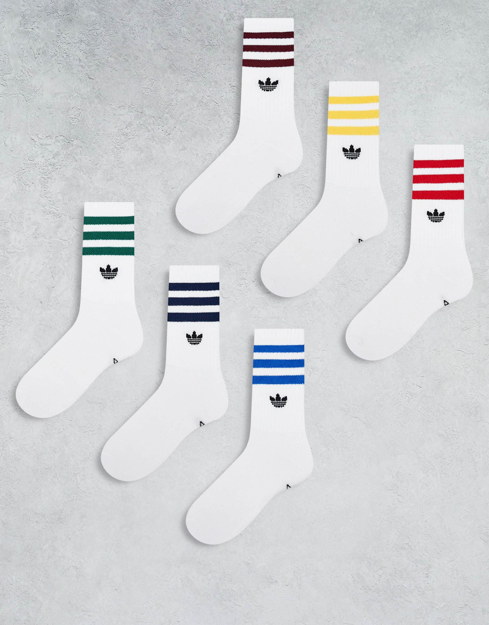 adidas Originals Trefoil 6-pack crew socks in white with collegiate color pop