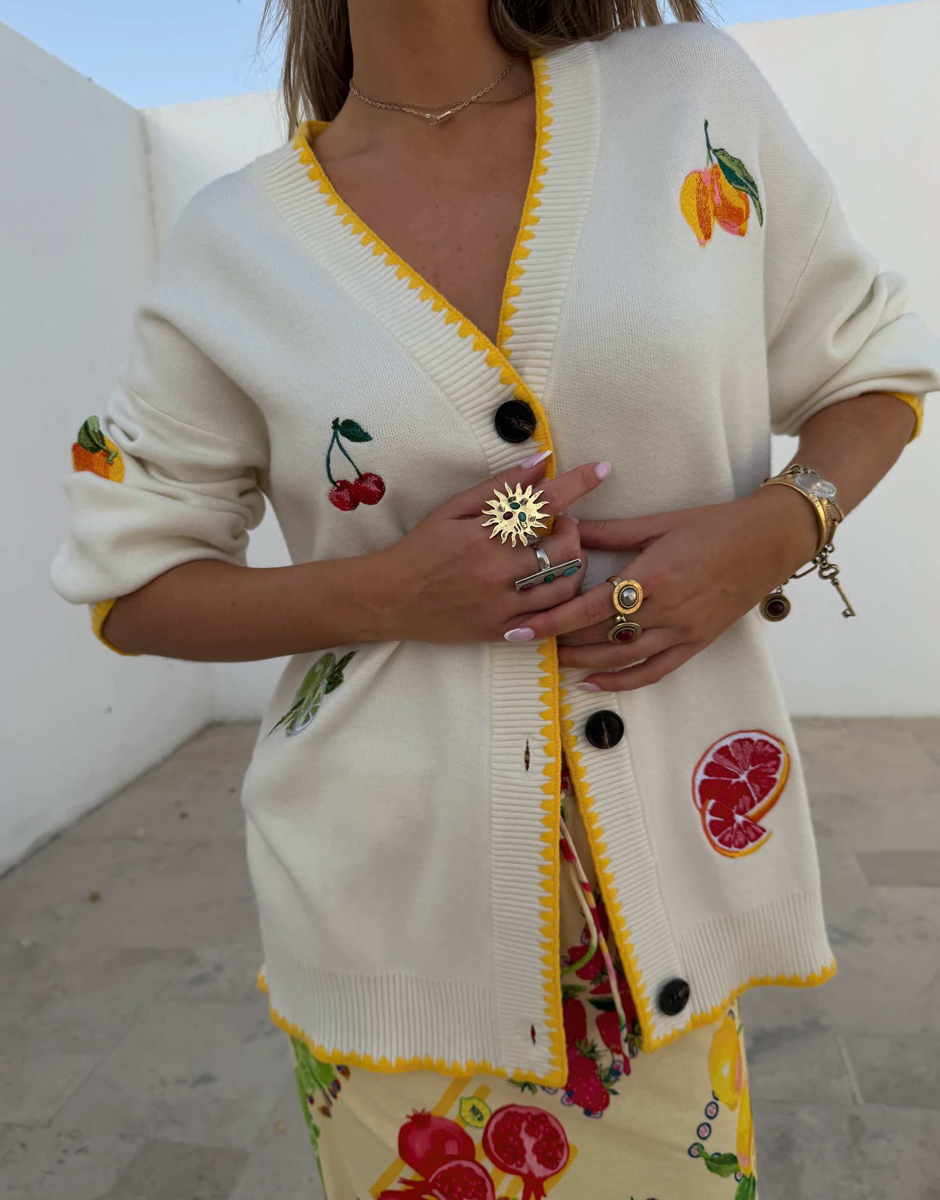 Never Fully Dressed knit fruit cardigan in cream