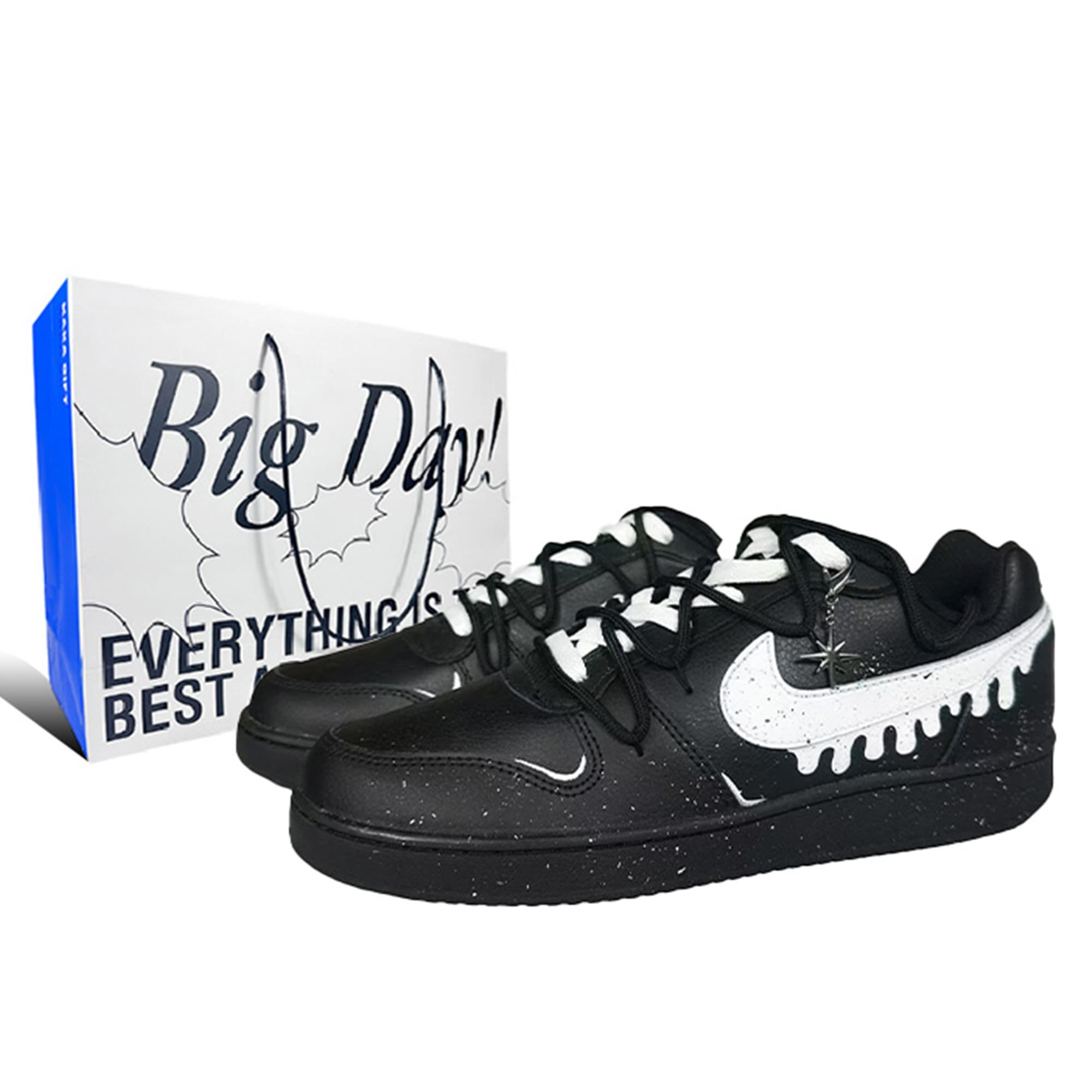 Nike EBERNON Anti-Slip Wear-Resistant Low-Top Skateboard Shoes Men's Black White