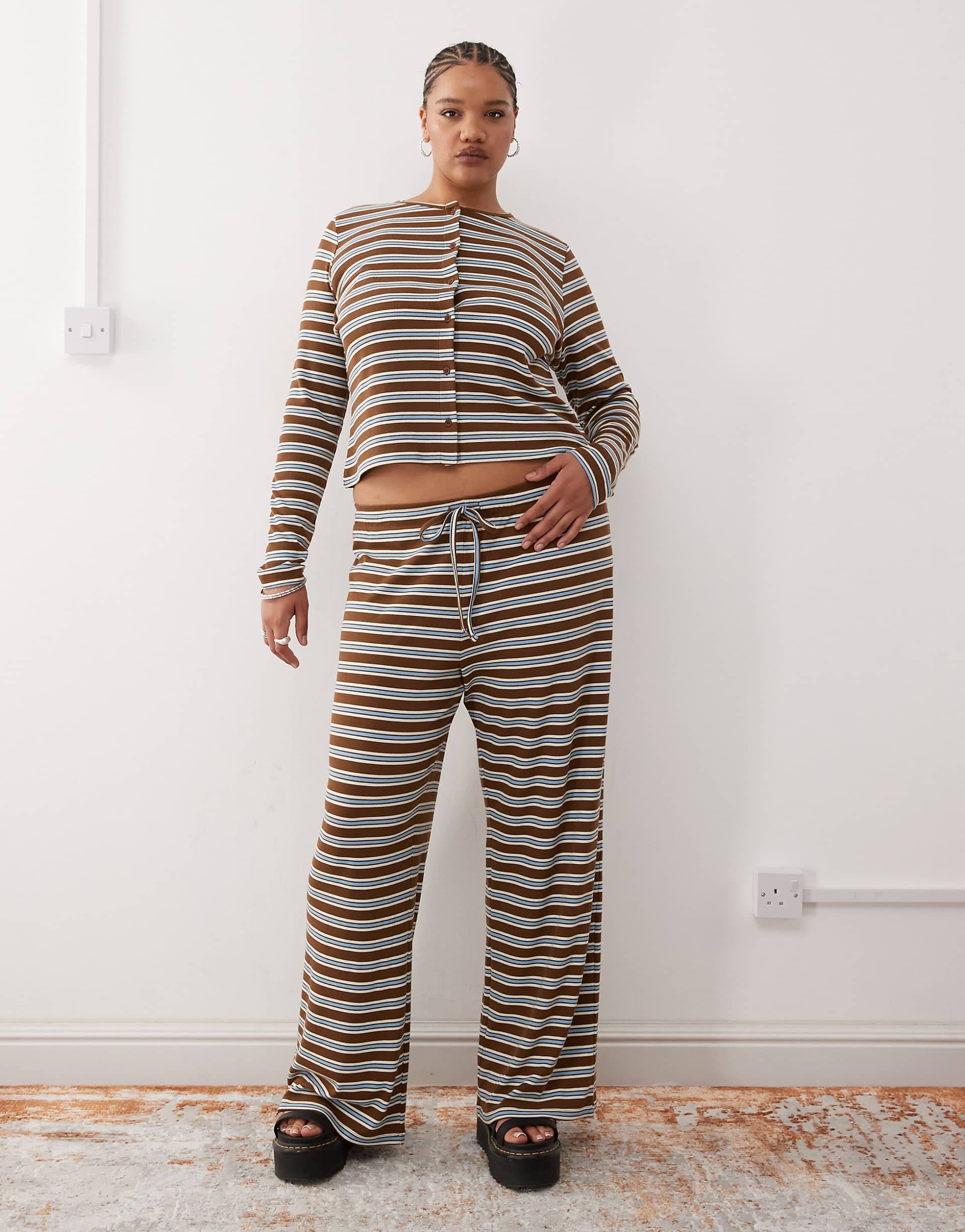 COLLUSION Plus relaxed rib knit striped pants