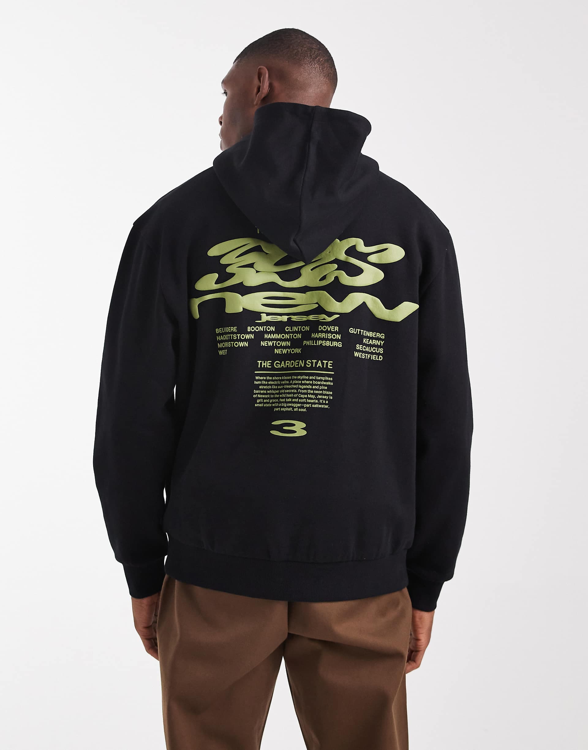 ASOS DESIGN hoodie with text print and wash effect in black