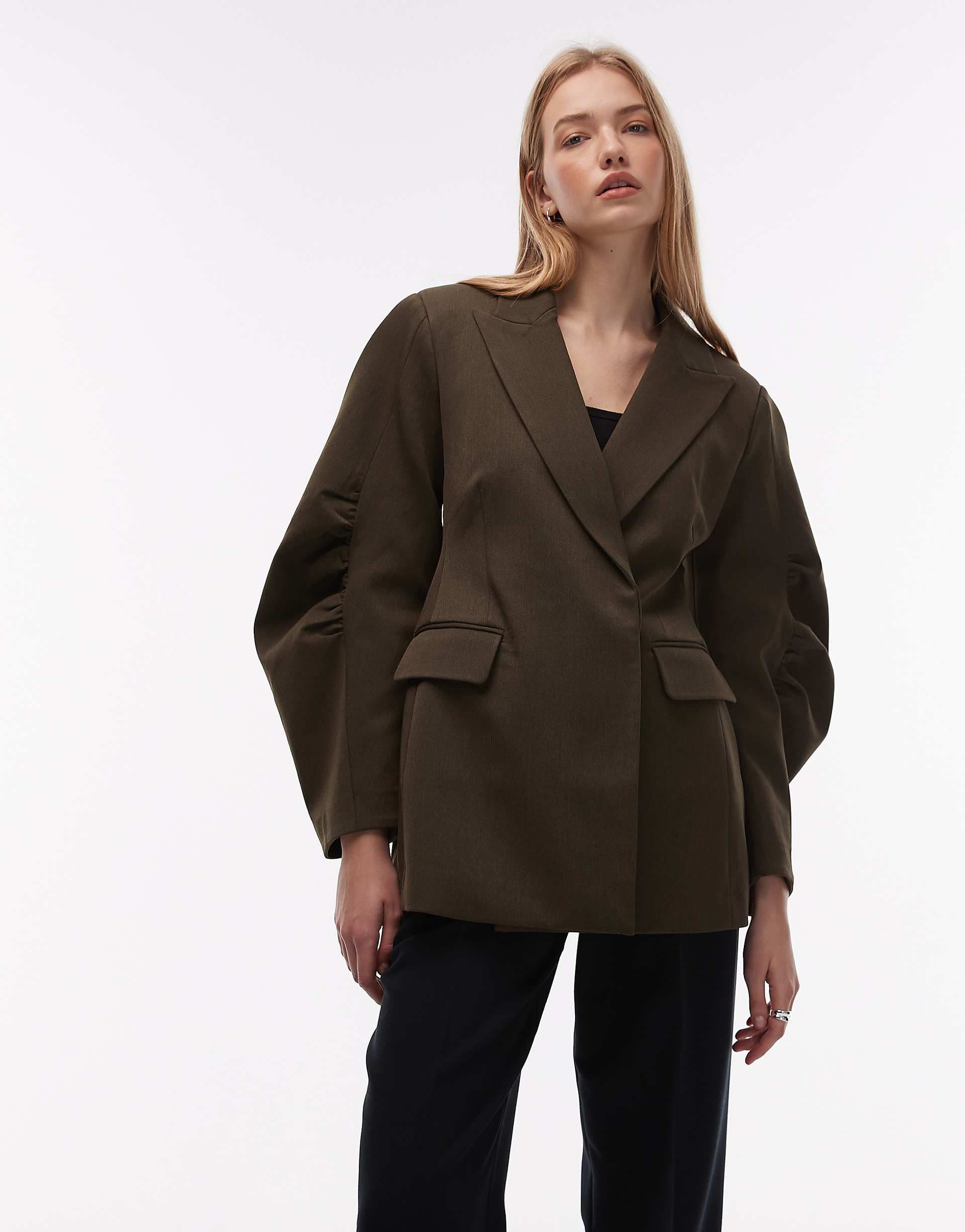 ASOS DESIGN cocoon sleeve sculpted blazer in olive