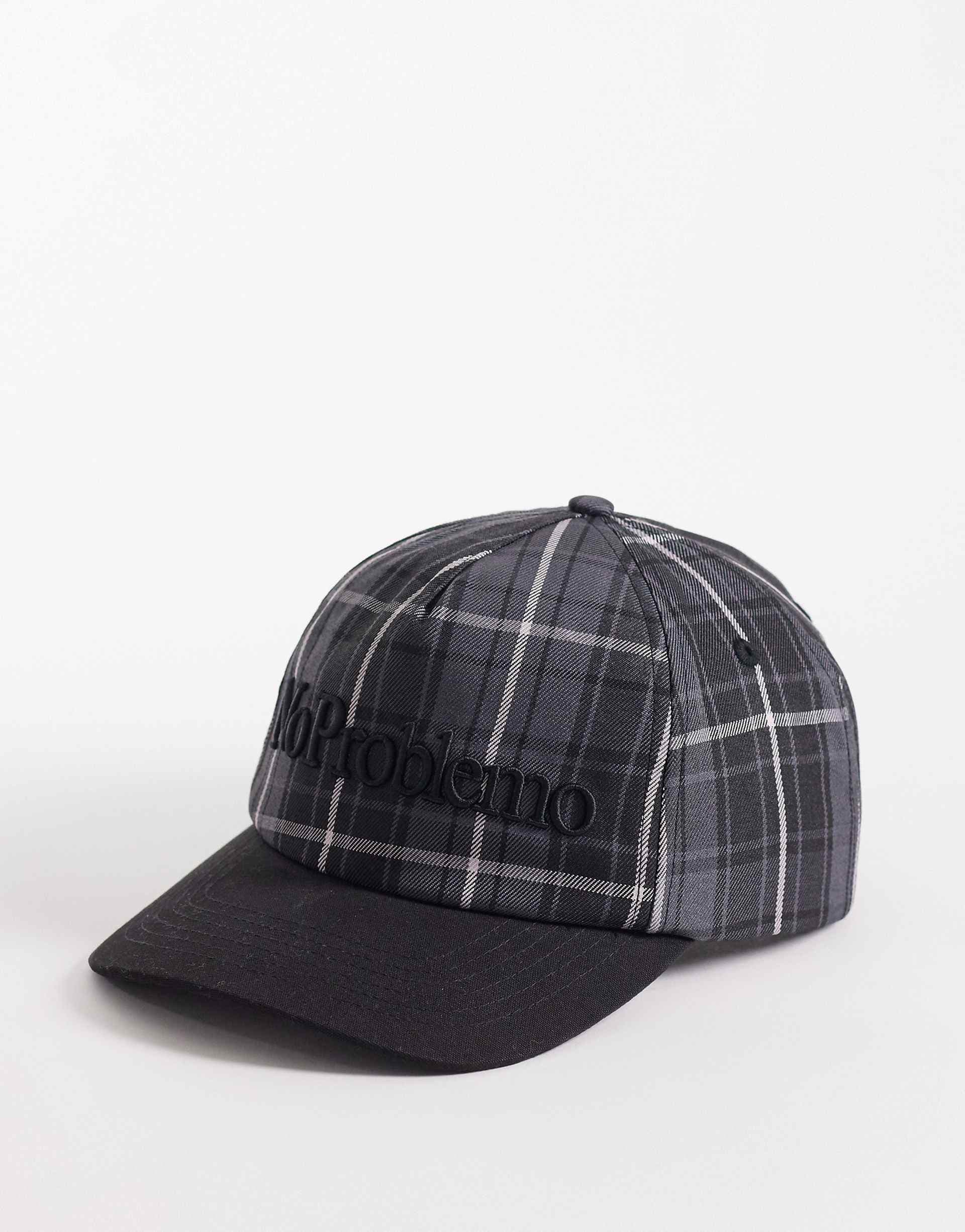 No Problemo plaid cap in black