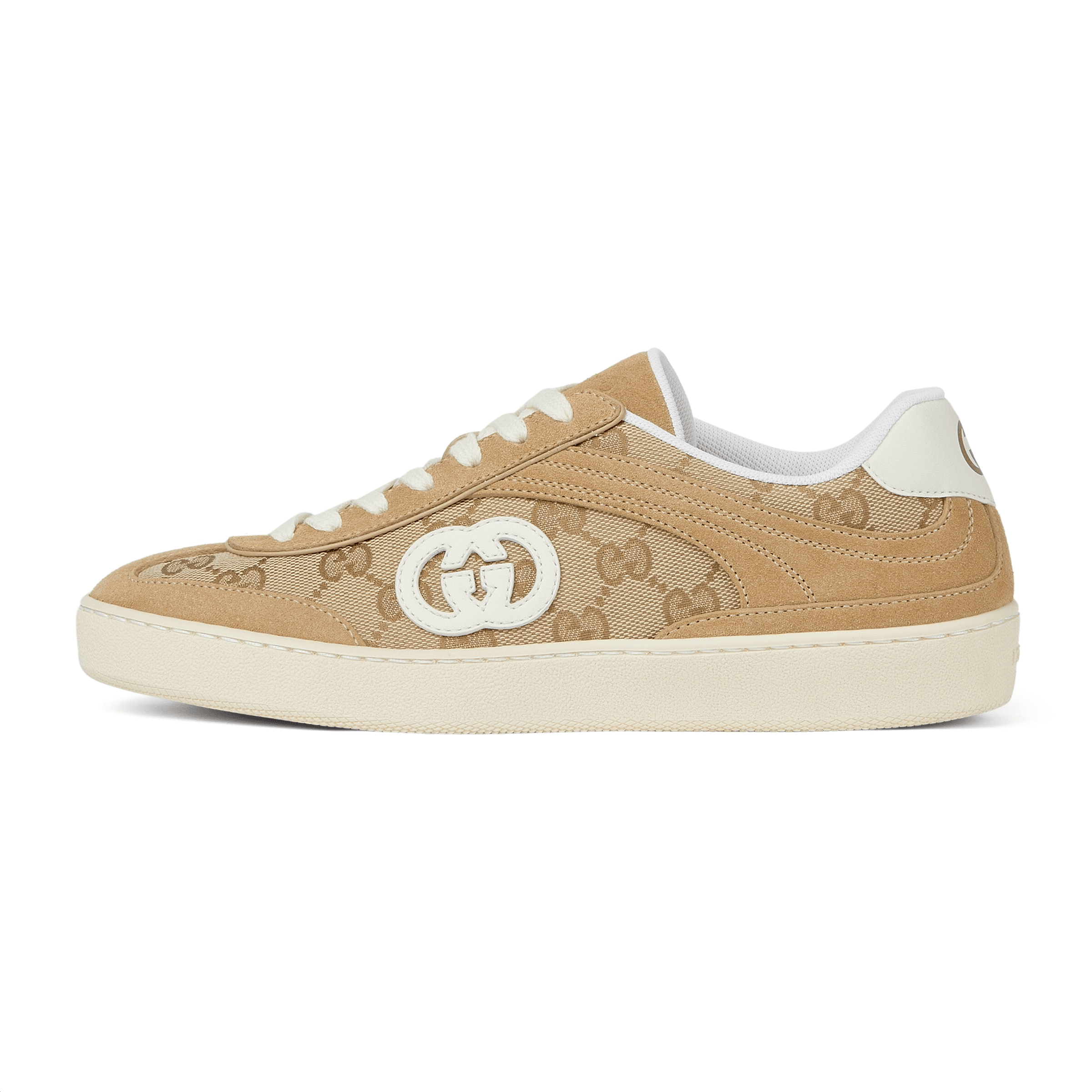 GUCCI G75 Canvas Suede Round Toe Lace-Up Low-Top Sneakers 3cm Women's Beige