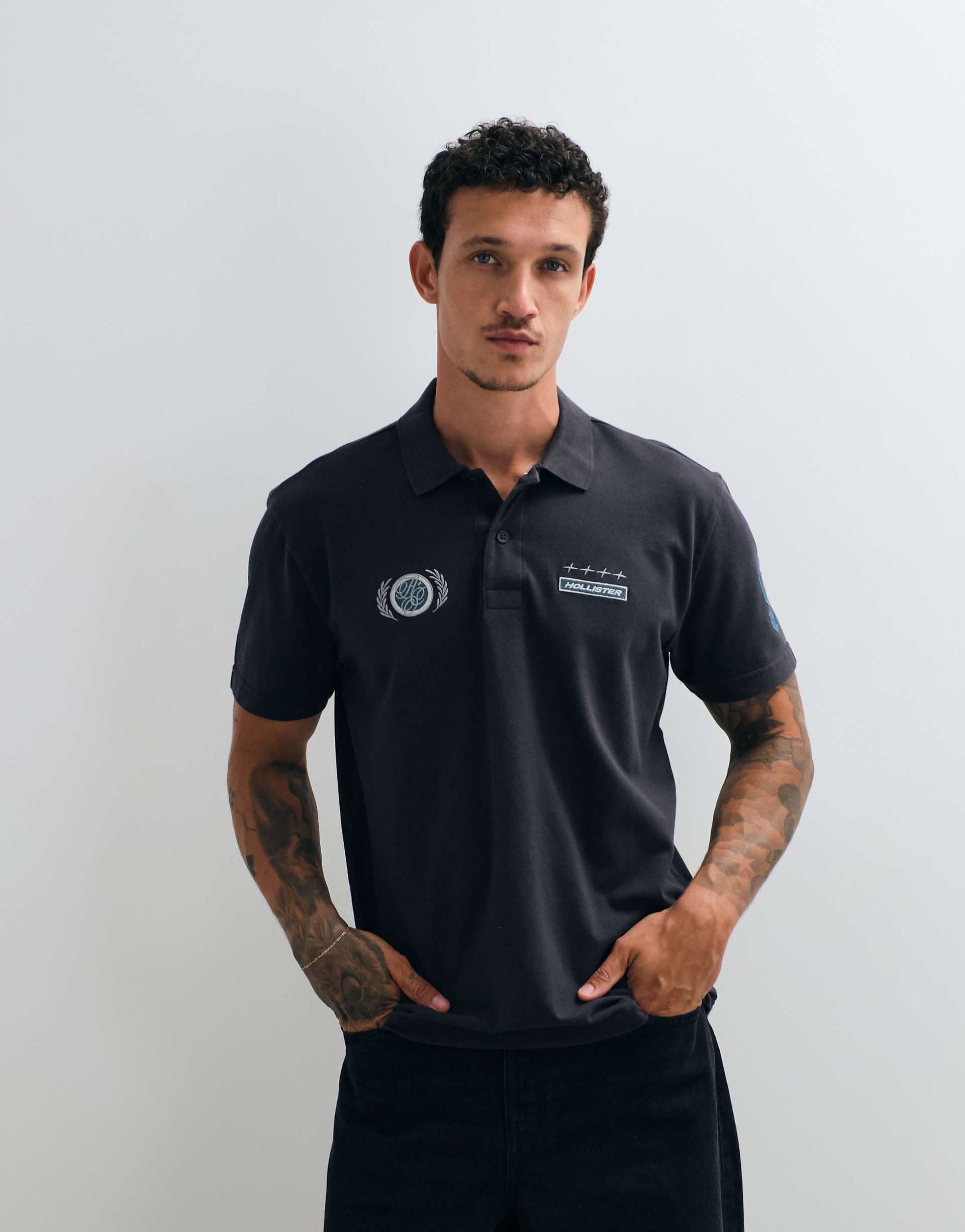 Hollister short sleeve polo shirt in black