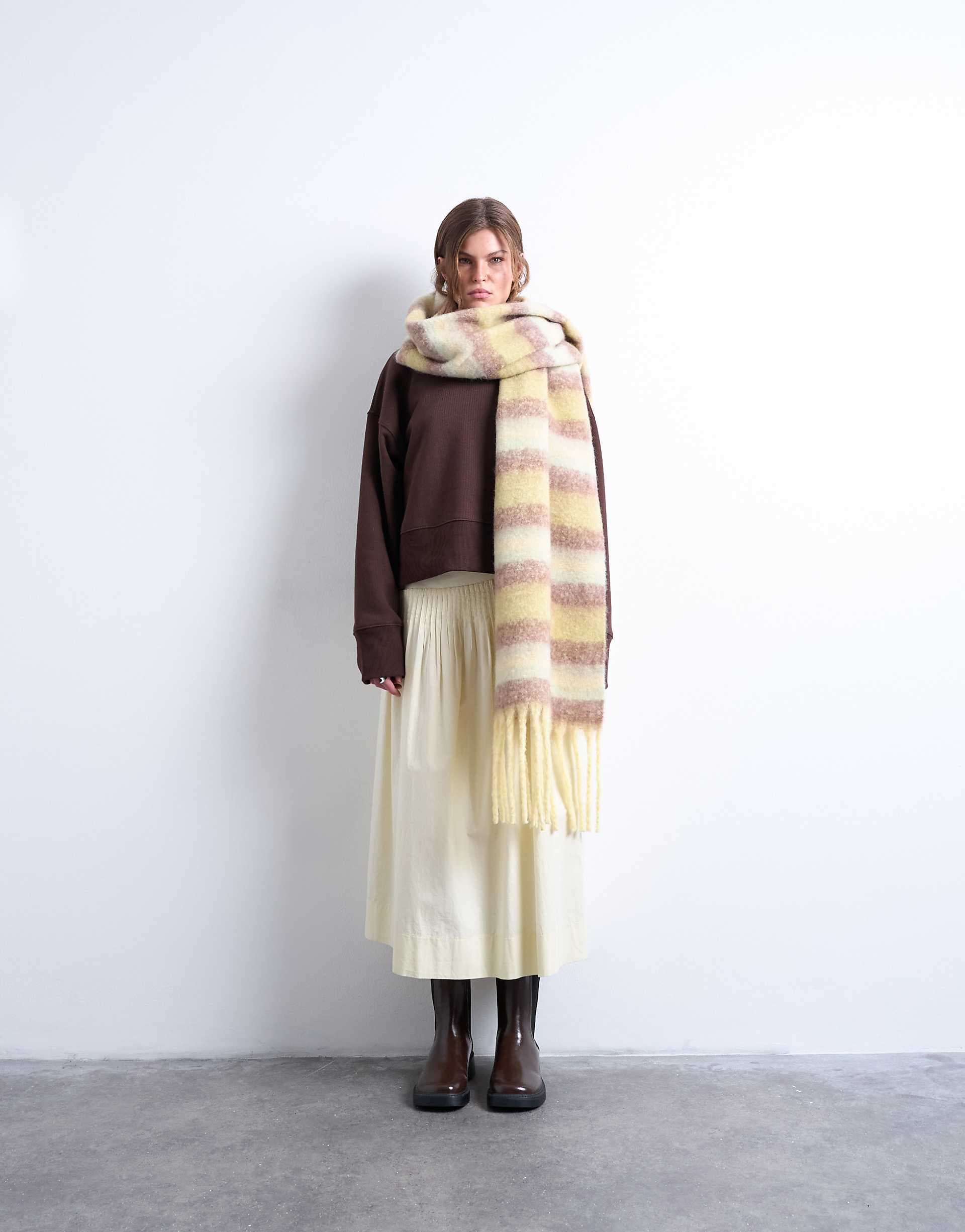 Topshop Sydney striped blanket scarf in green & brown
