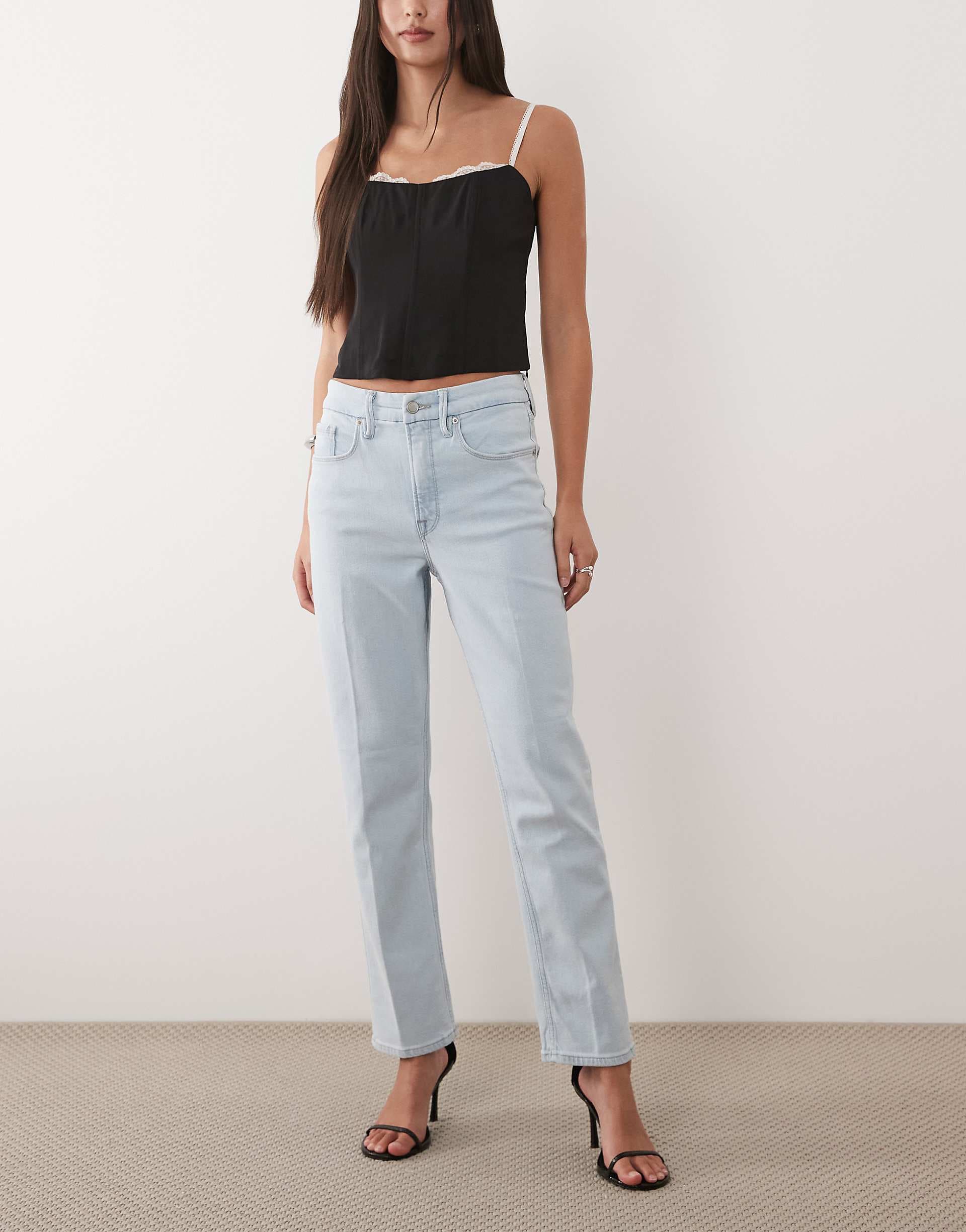 Good American Good Icon high waisted straight leg jeans in bleach wash