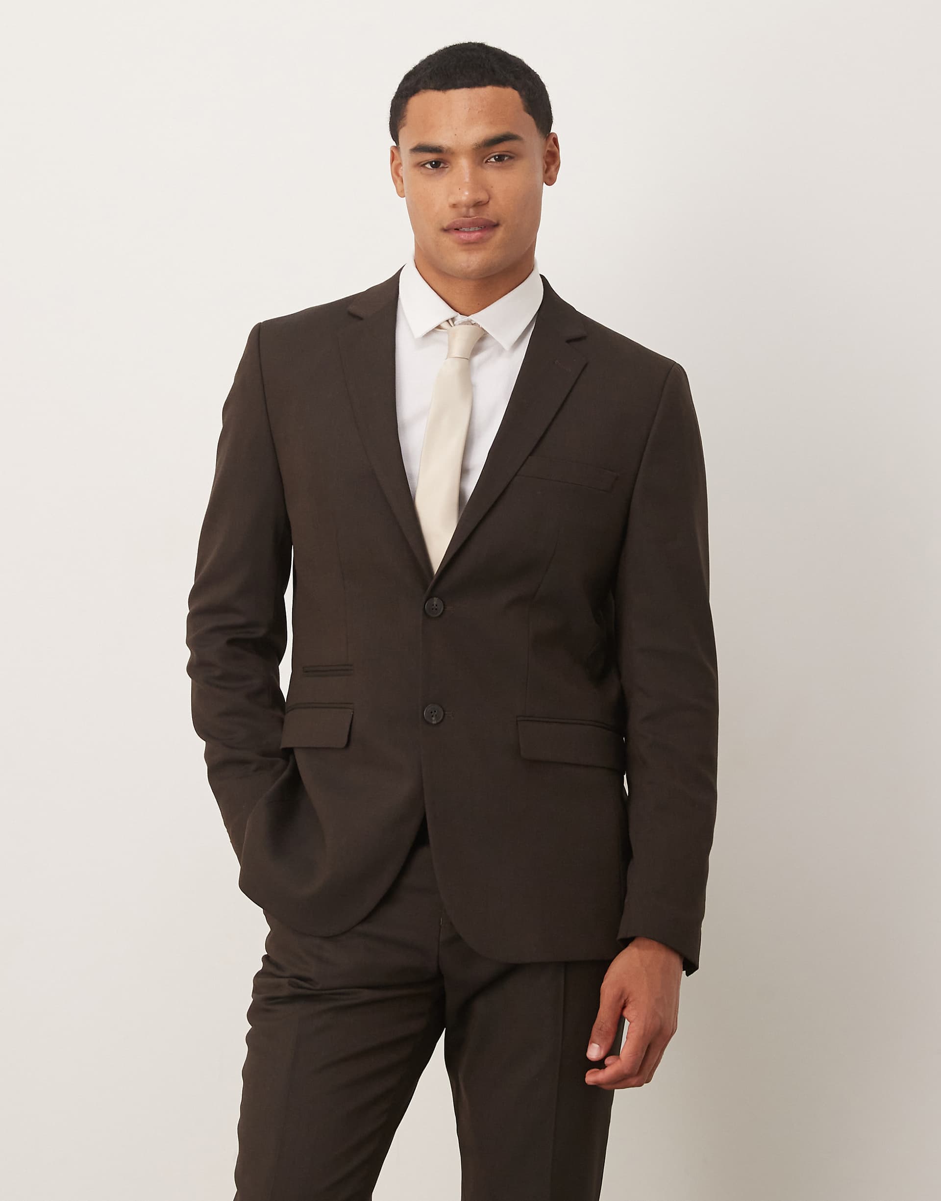 Selected wool blend slim fit blazer in brown