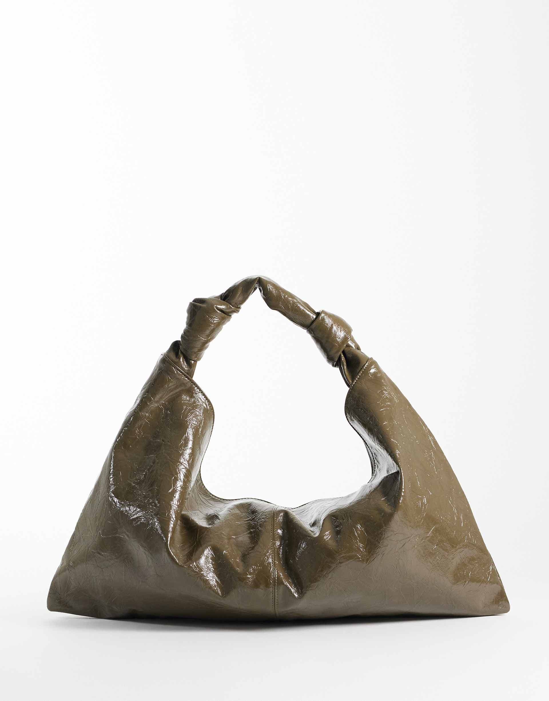 ASOS DESIGN textured slouchy tote bag in khaki
