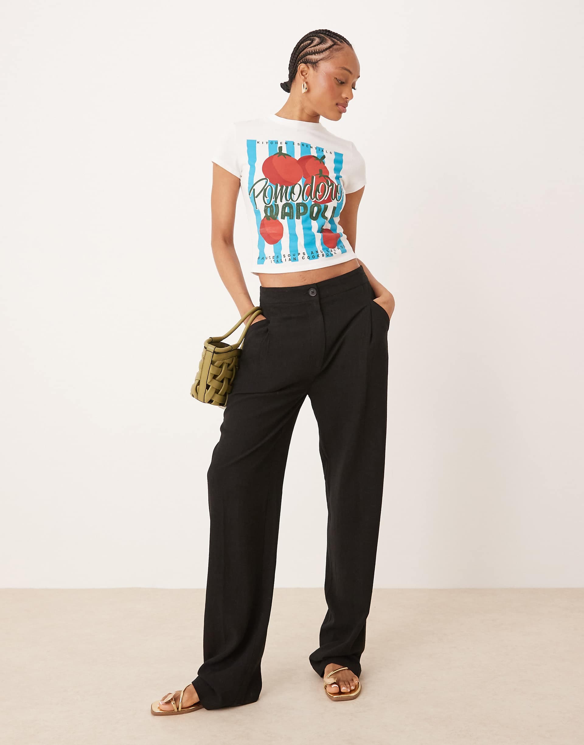ASOS DESIGN Tall pleat front tapered linen blend pants in black