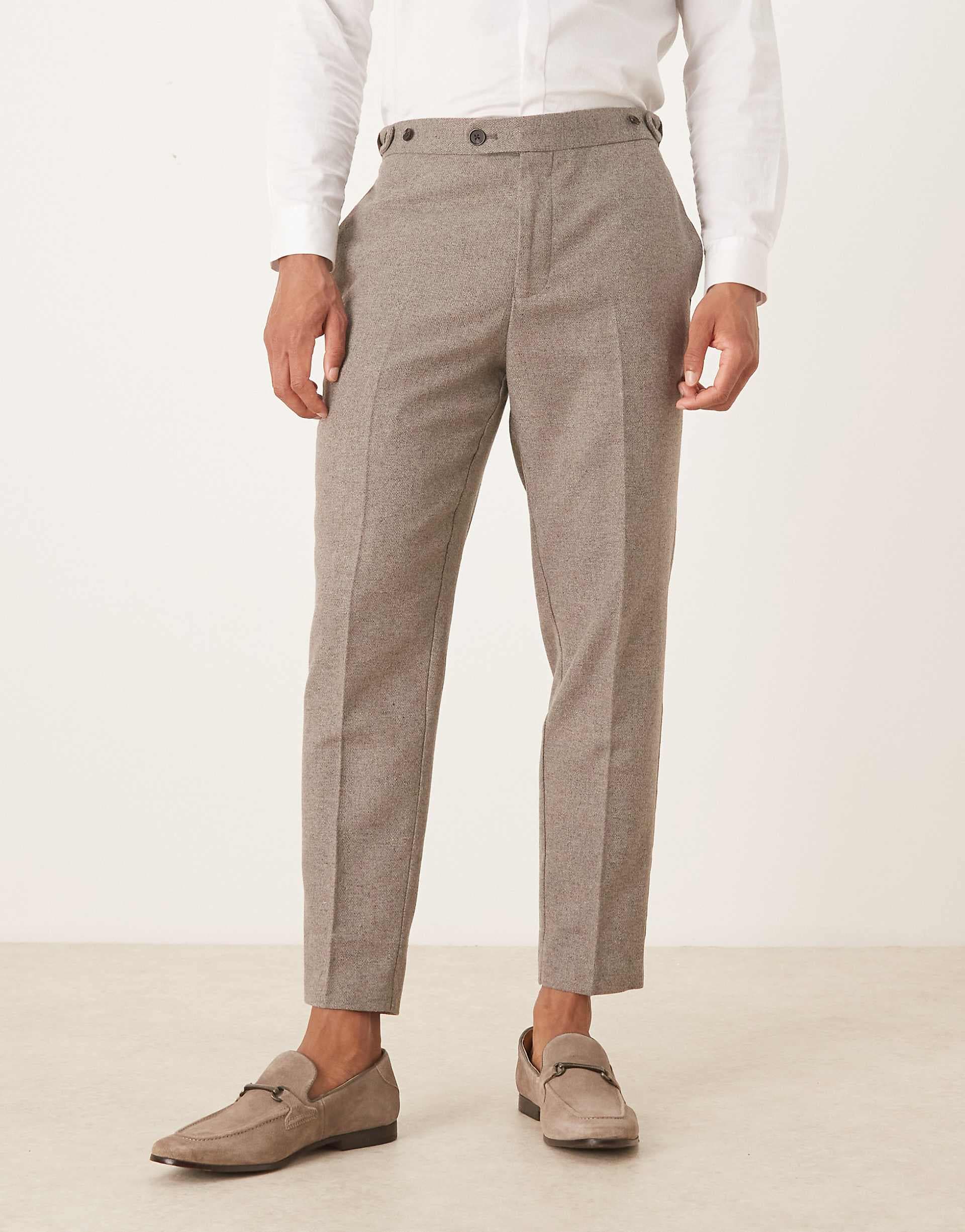 ASOS DESIGN tapered wool blend dress pants in light gray with side adjusters