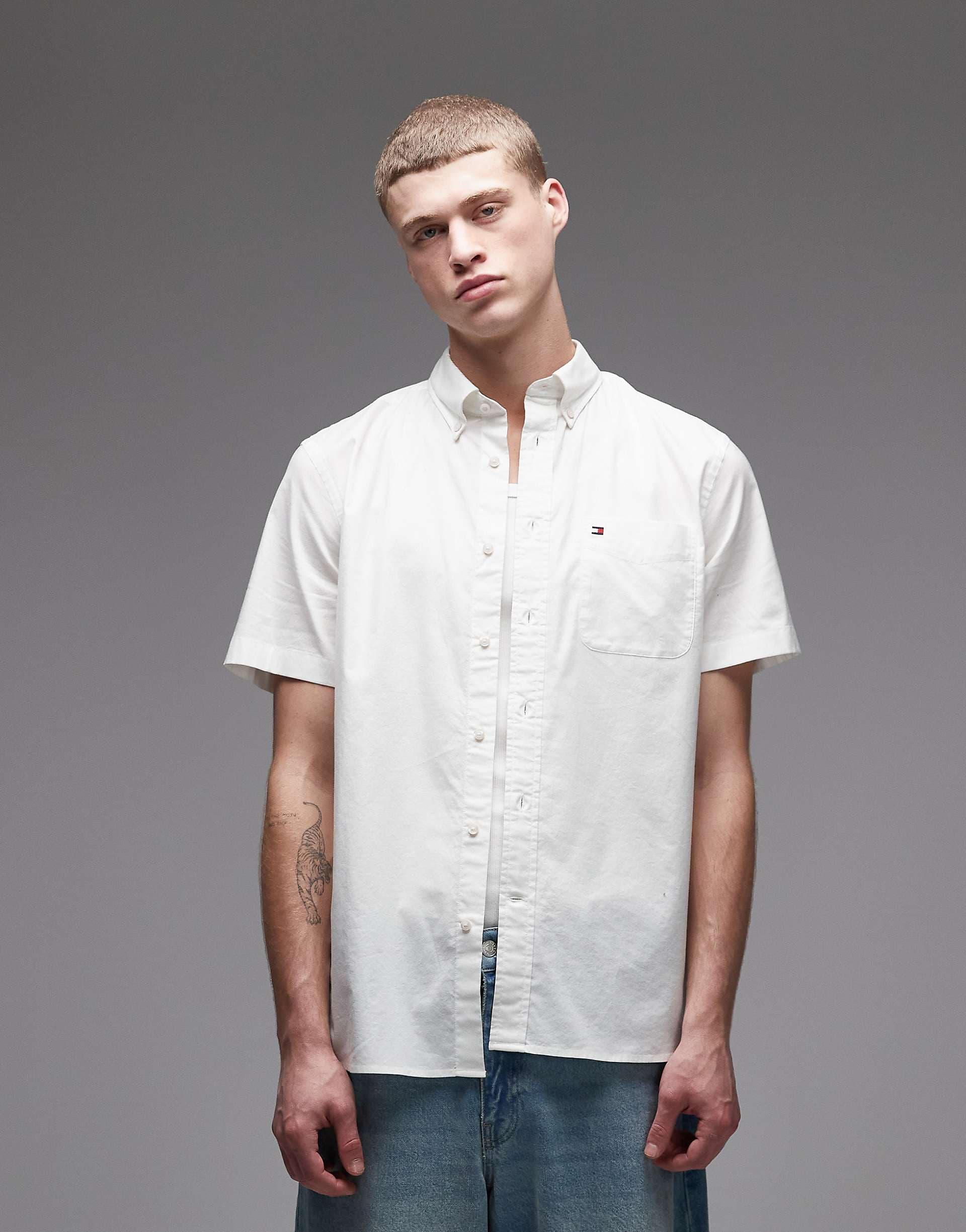 Tommy Hilfiger light short sleeve oxford shirt in white