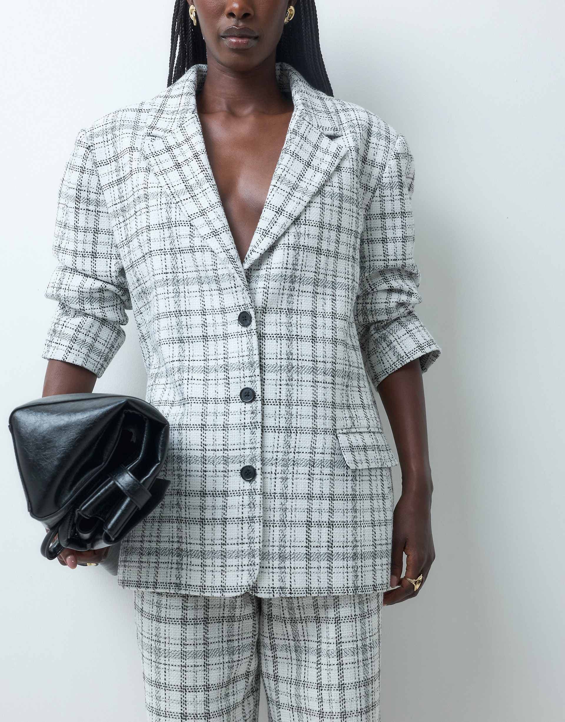 ASOS DESIGN tailored oversized blazer in winter white plaid