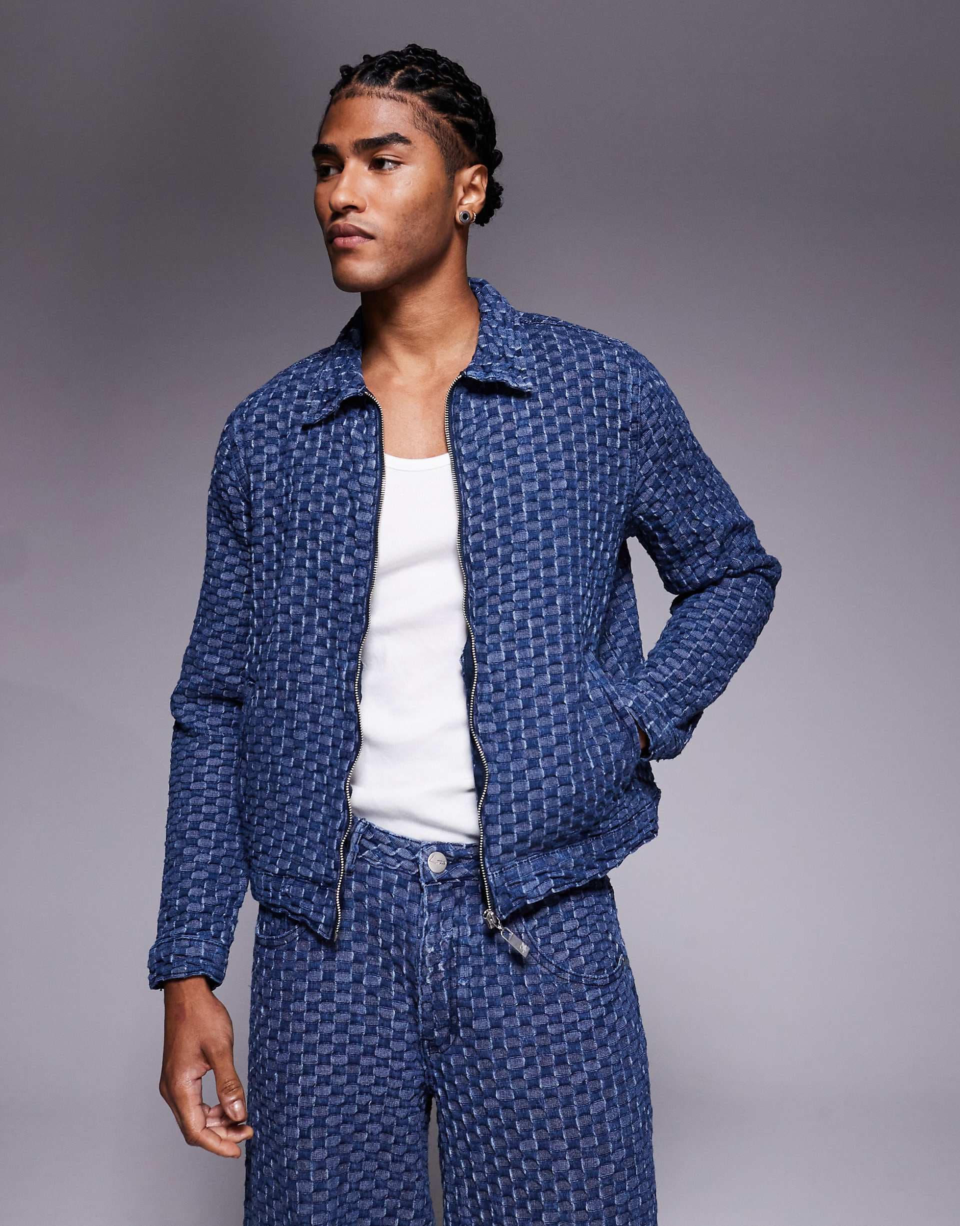 Liquor N Poker zip up denim jacket in bubble blue - part of a set