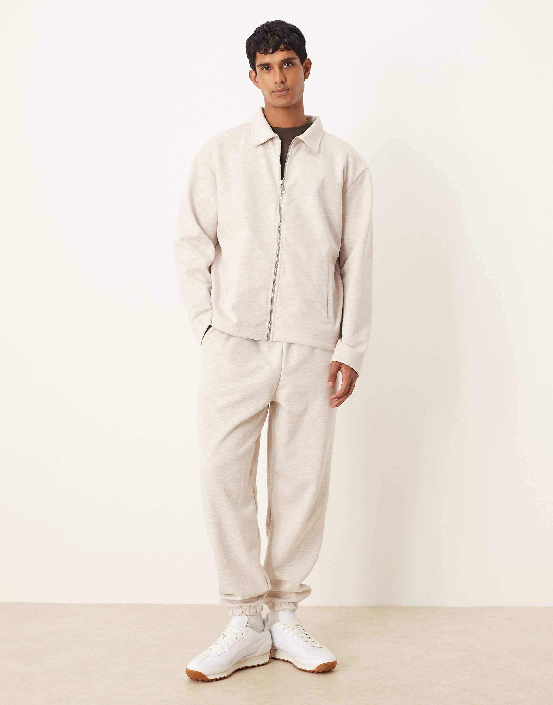 ASOS DESIGN heavyweight tapered sweatpants in scuba-style fabric in oatmeal heather
