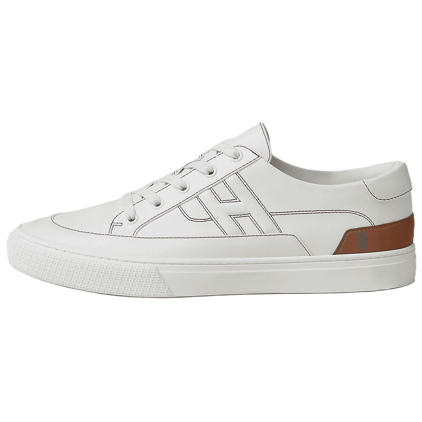 HERMES Deep Calfskin Flat Lace-Up Round Toe Low-Top Sneakers Men's White