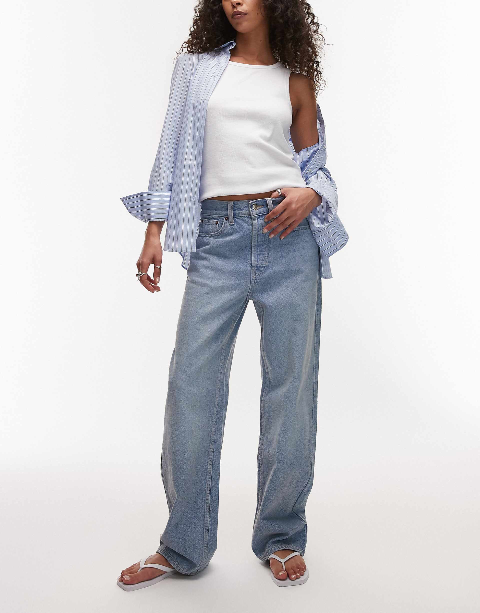 Topshop mid rise loose fit straight leg jeans in bleach