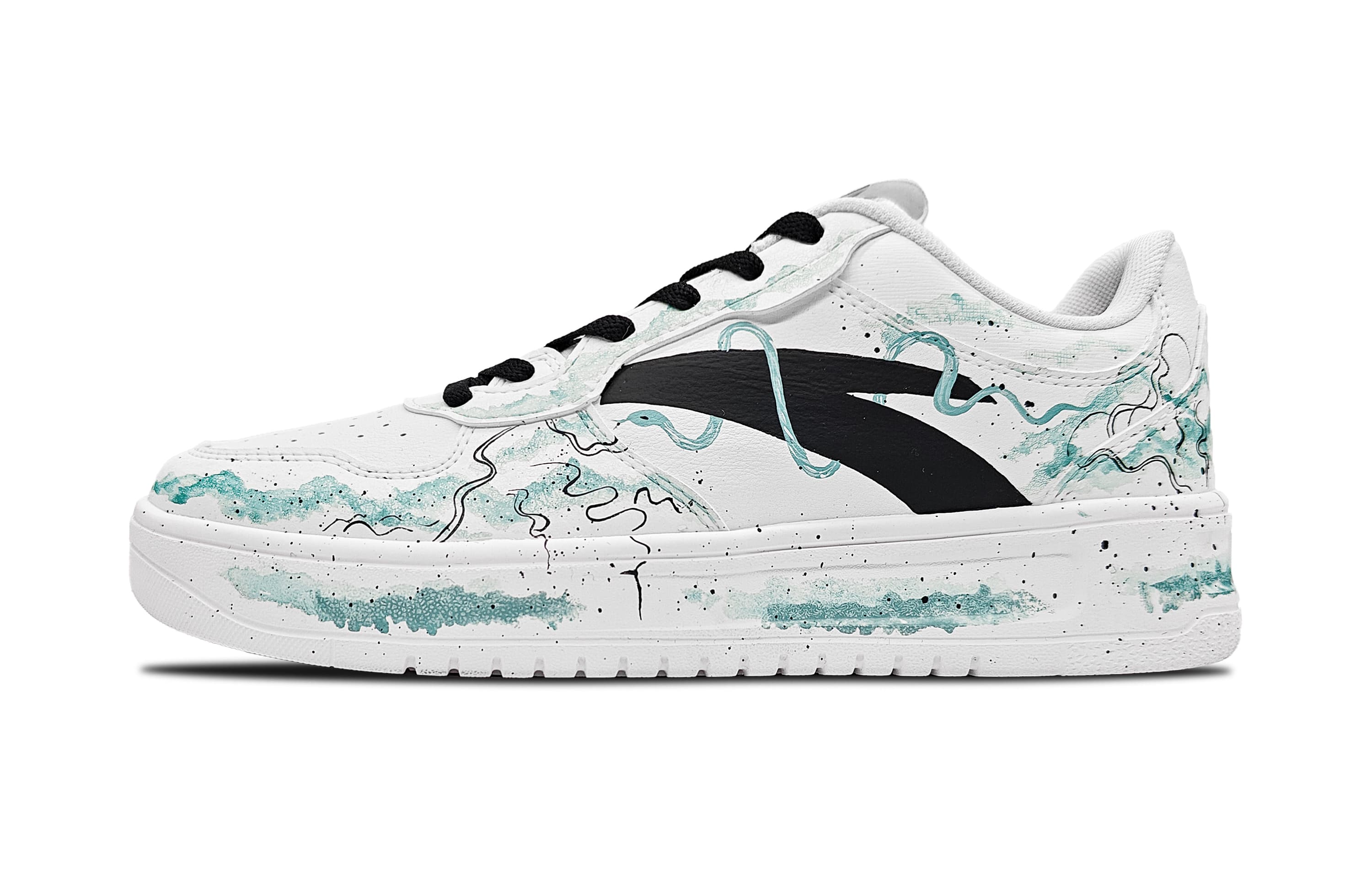 Custom Sneakers Anta 'Green Snake' Hand-Painted Gradient Casual Versatile Trendy Anti-Slip Cushioning Low-Top Skate Shoes Men's White Green Black