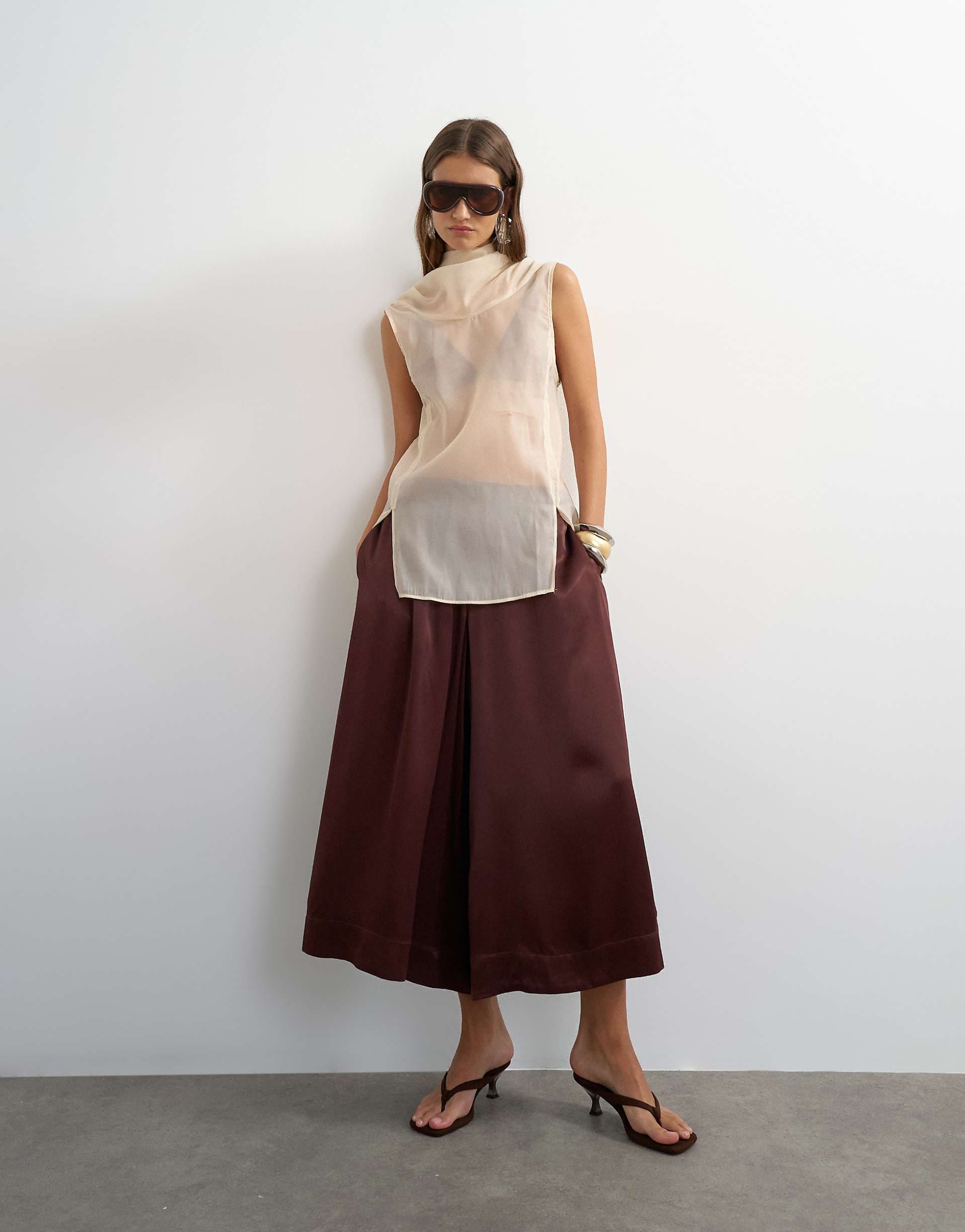 Topshop satin culottes in chocolate