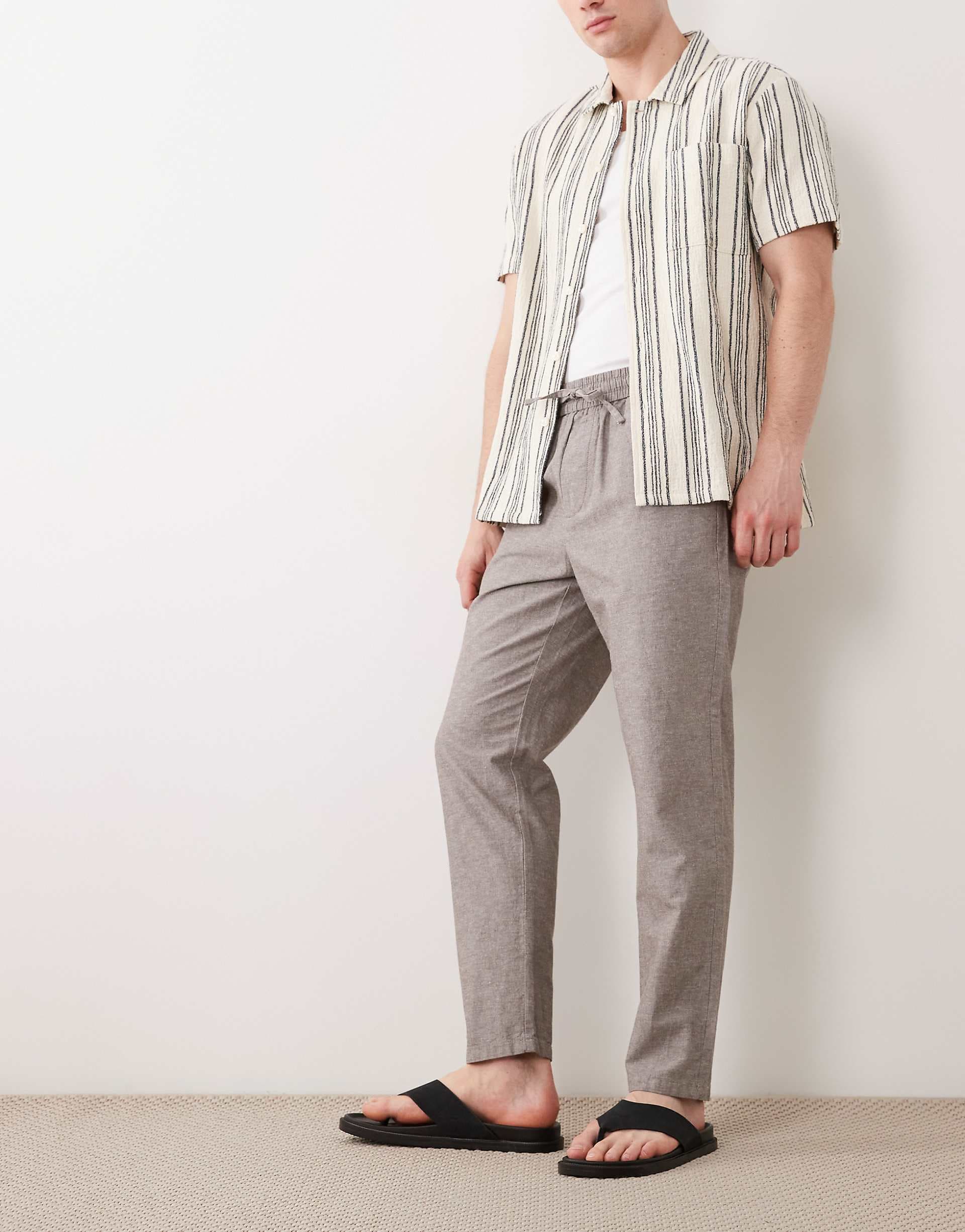 ONLY & SONS linen mix cropped pants in light gray