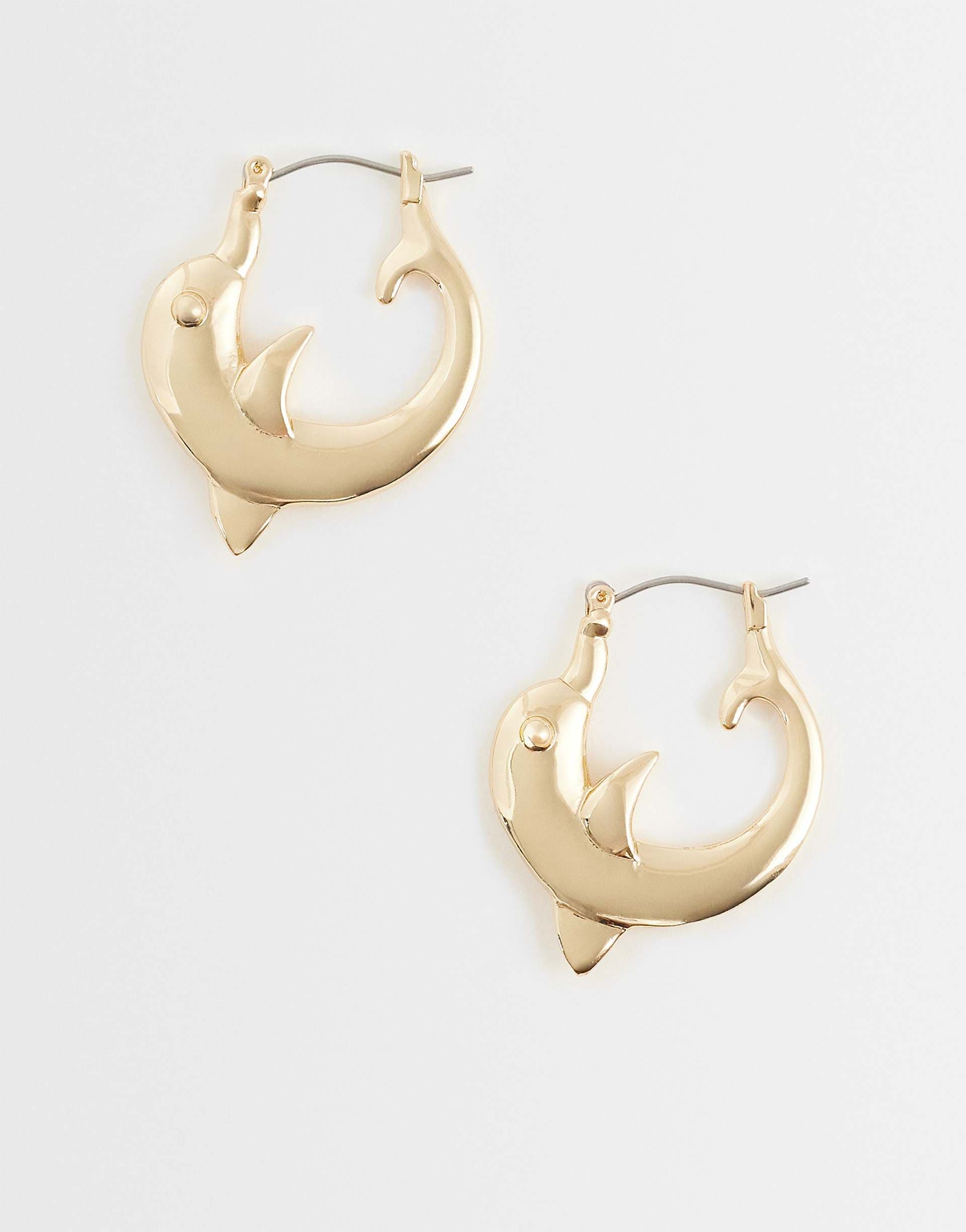 ASOS DESIGN hoop earrings with dolphin design in gold tone
