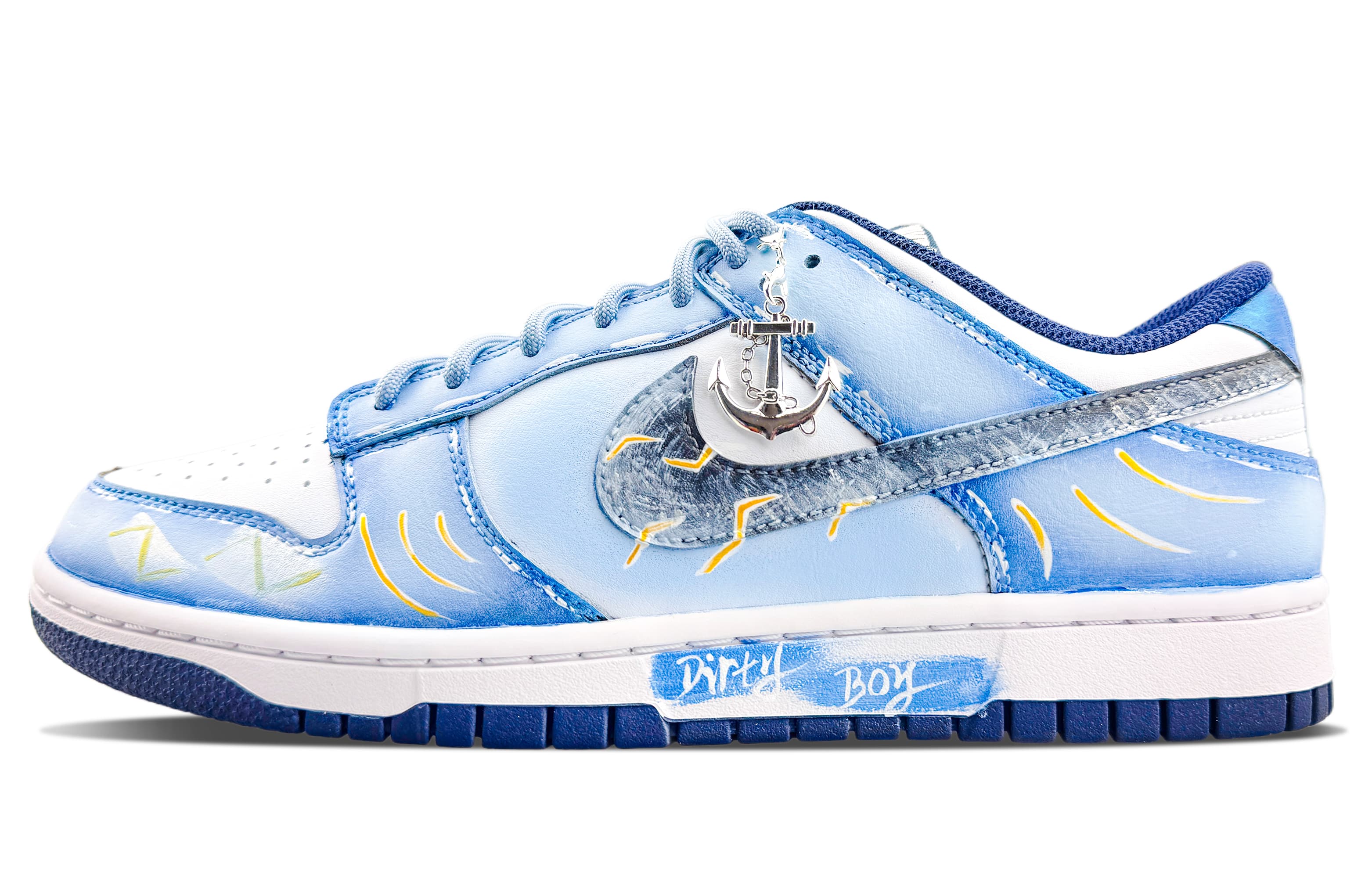 Custom Sneakers Nike Dunk Deep Sea Imprint Marbling Gradient Graffiti Style Niche Fashion Trend Durable Low-Top Skate Shoes Unisex Blue