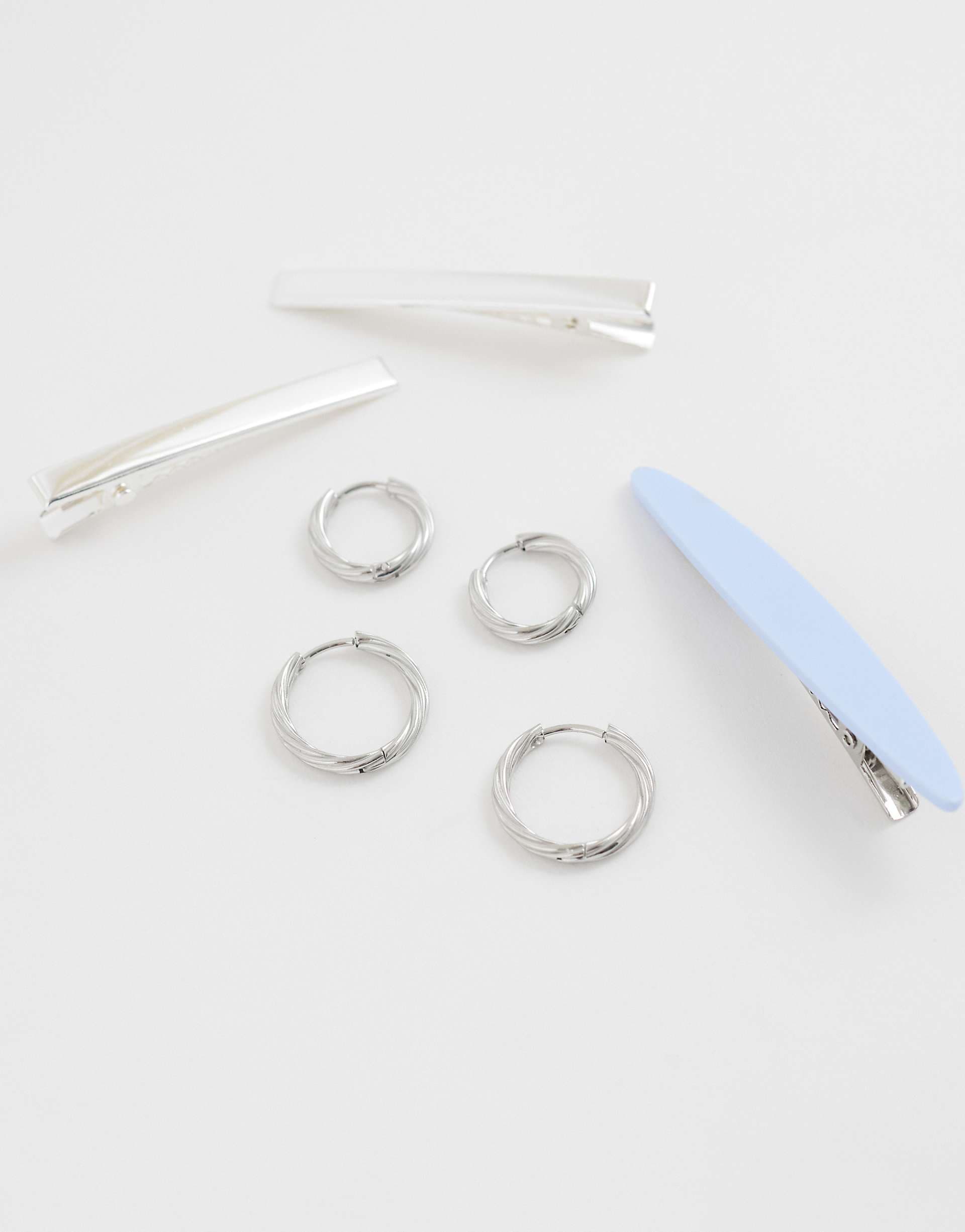 ASOS DESIGN waterproof stainless steel pack of 2 small hoops in twisted silver tone