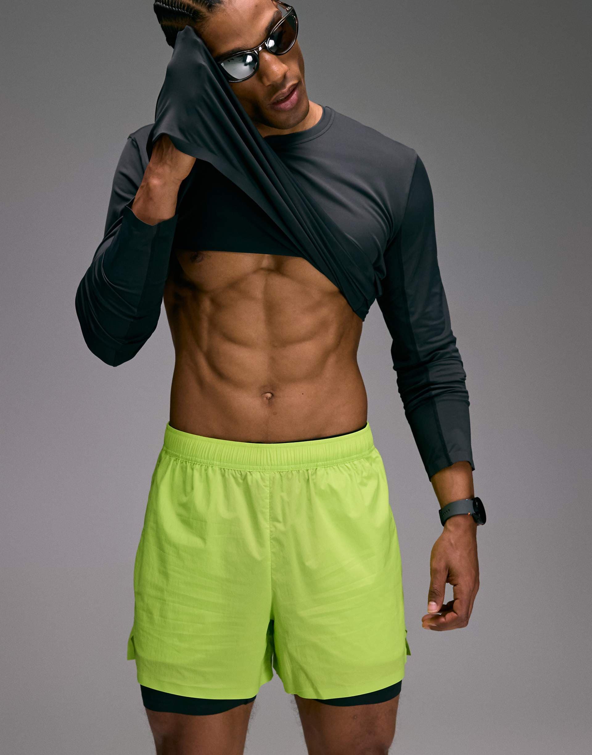 4505 Premium 3 inch woven running shorts with zip pockets and bonded hem in lime