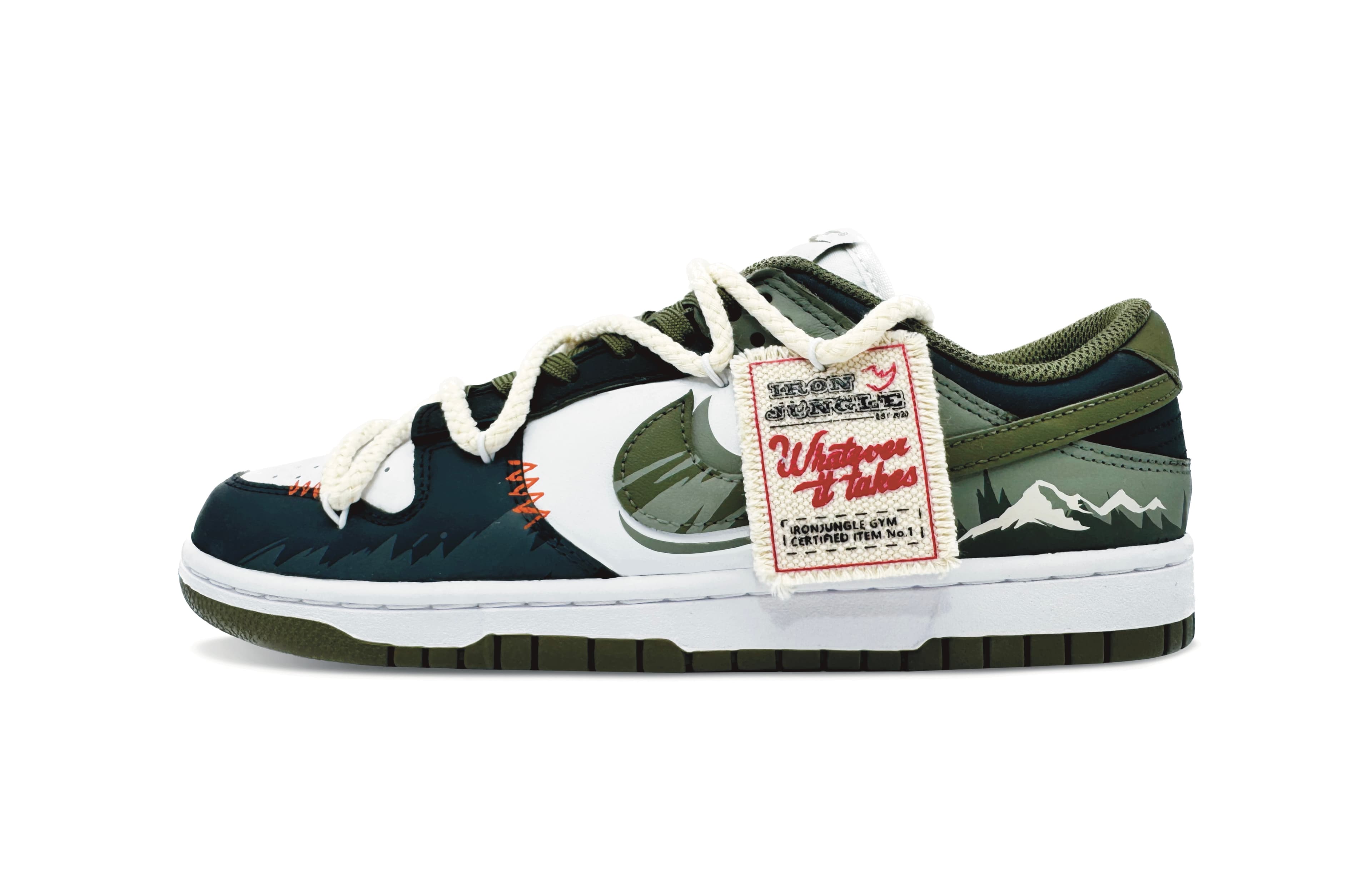 Custom Sneakers Nike Dunk Low 'Mountain Retreat' Fashion Versatile Non-Slip Women's Black Green