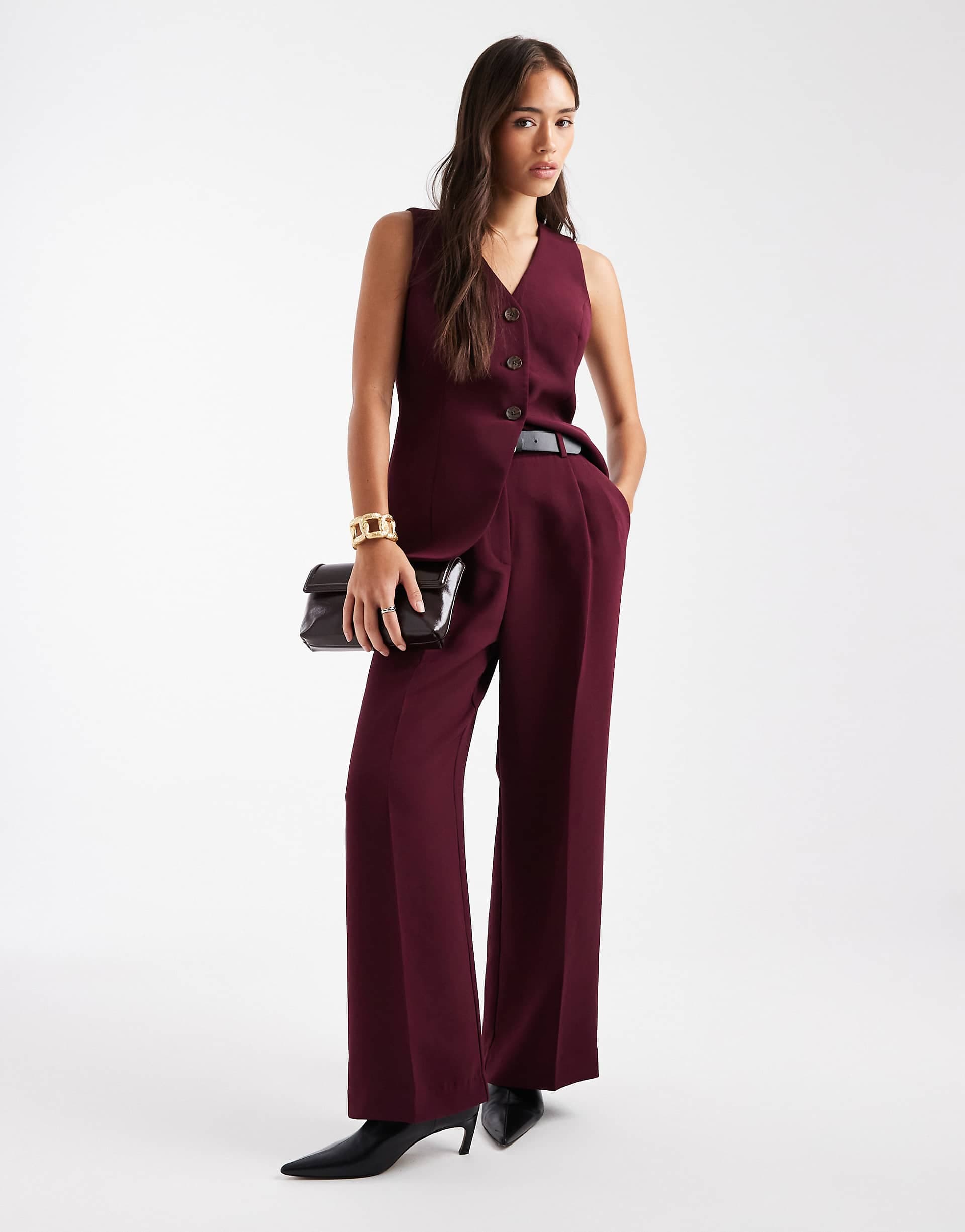 Nobody's Child Jax tailored wide leg pants in burgundy - part of a set