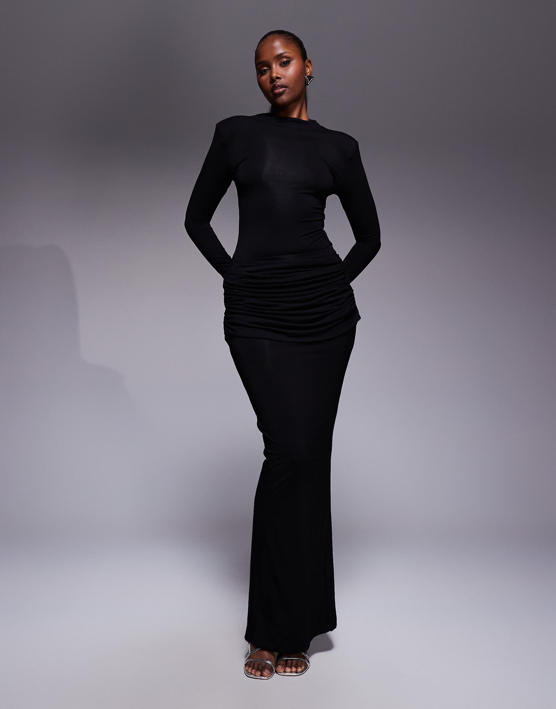 Wanderdoll Ashtin sculpting second skin drape detail maxi skirt in black - part of a set