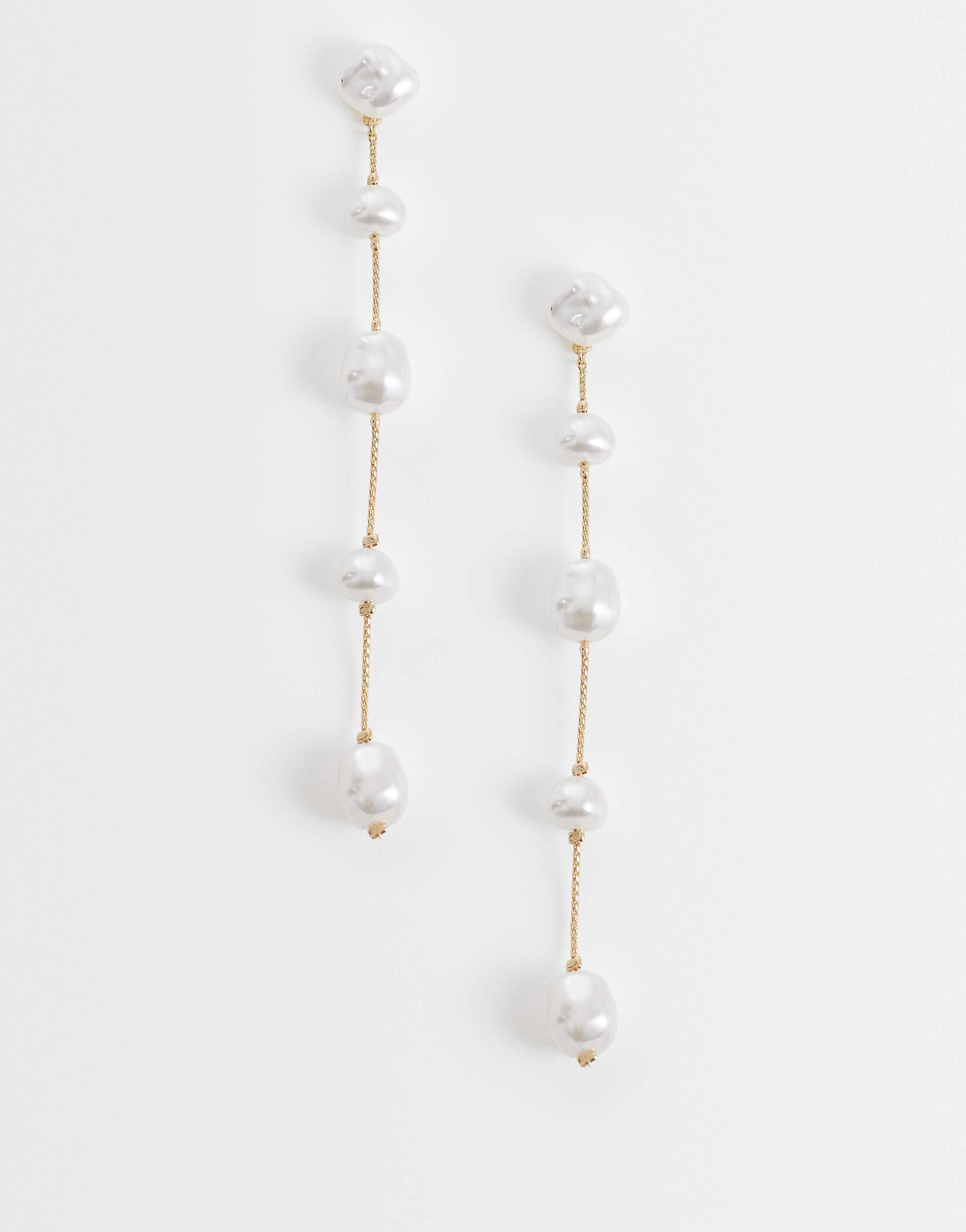 ASOS DESIGN pendant earring with faux freshwater drops in gold tone