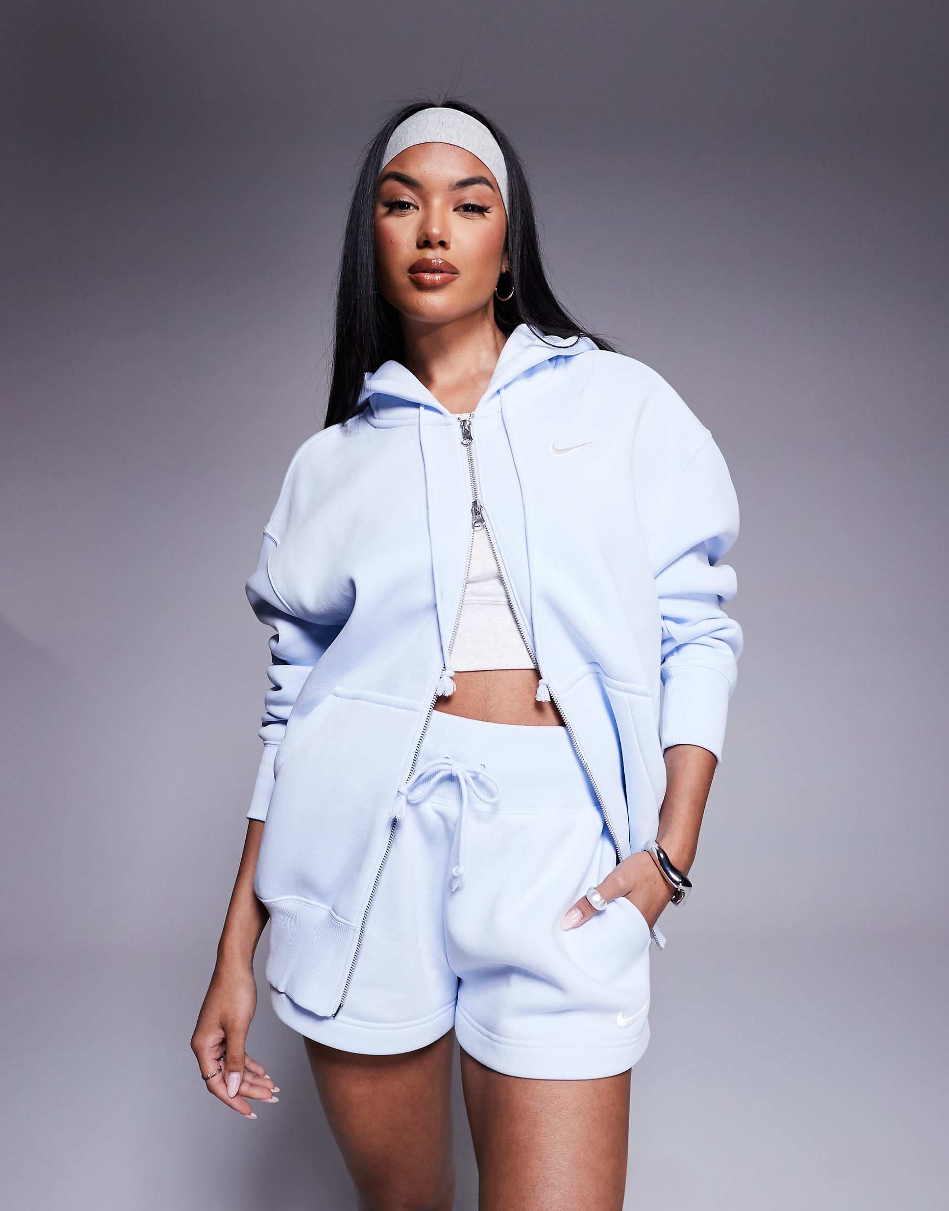 Nike Phoenix Fleece oversized full zip hoodie in light blue