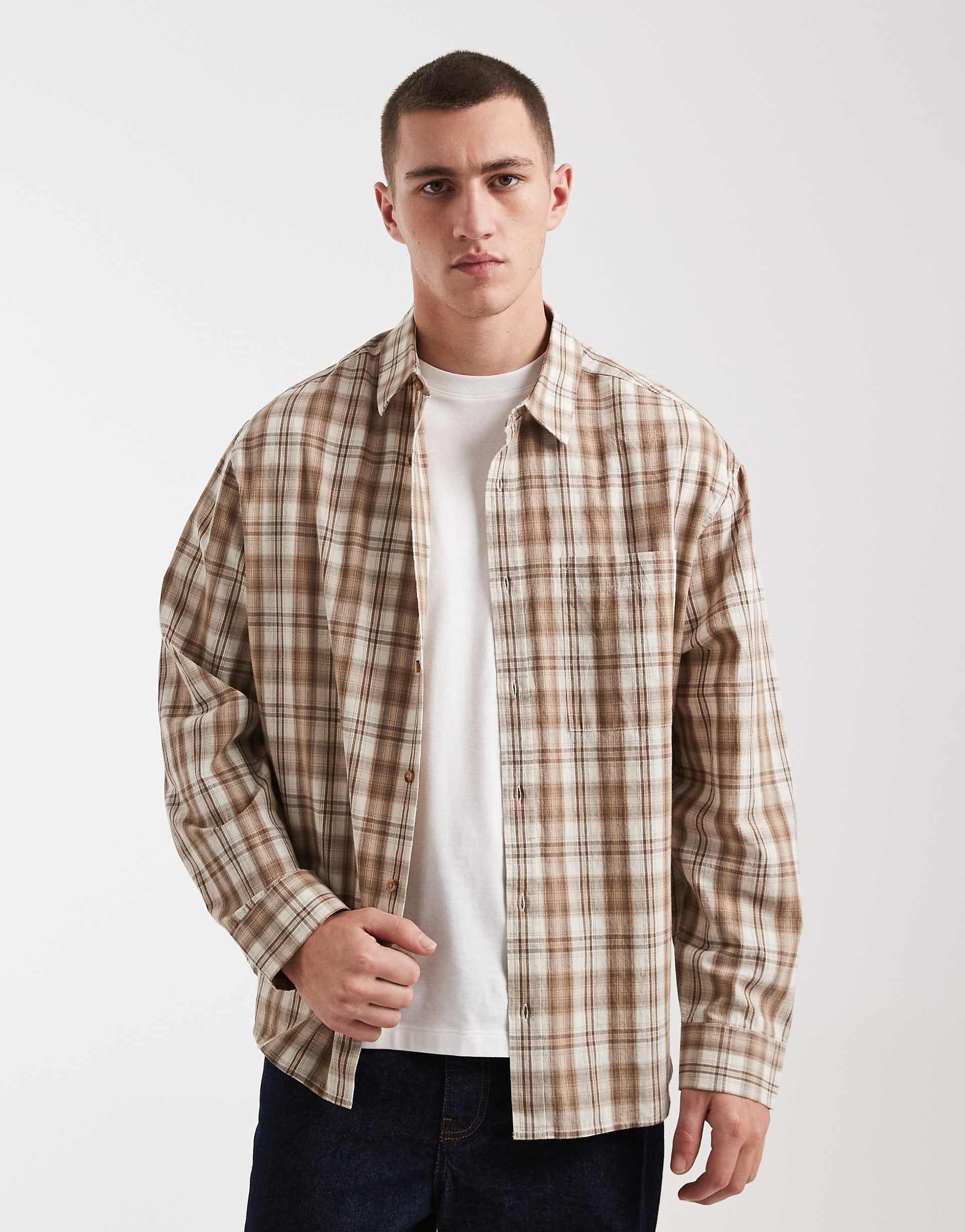 ASOS DESIGN oversized plaid shirt in beige