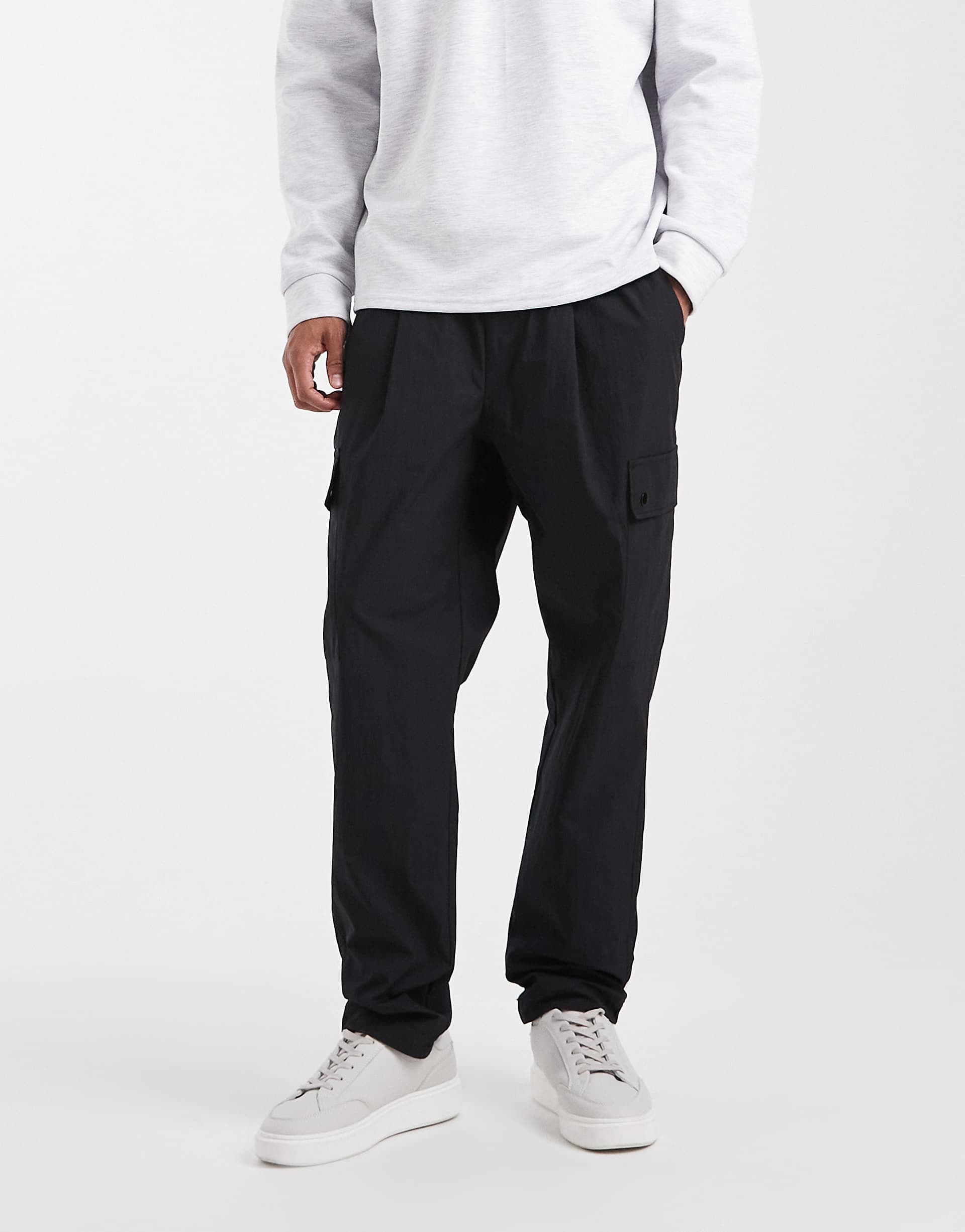 ASOS DESIGN tapered cargo pants in black